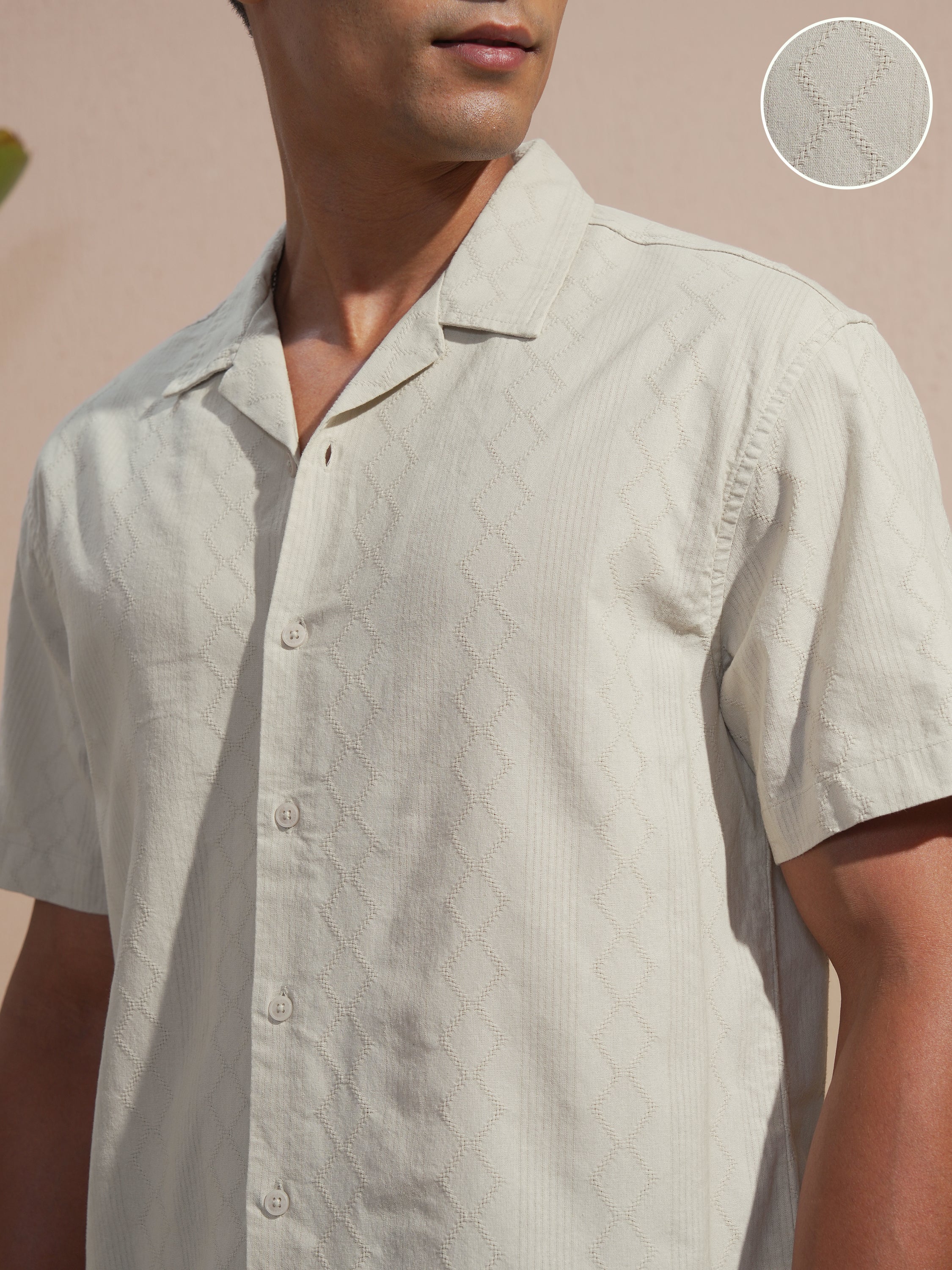 Highlander Men Tan Self Design Relaxed Fit Casual Shirt - Tan - Image 5