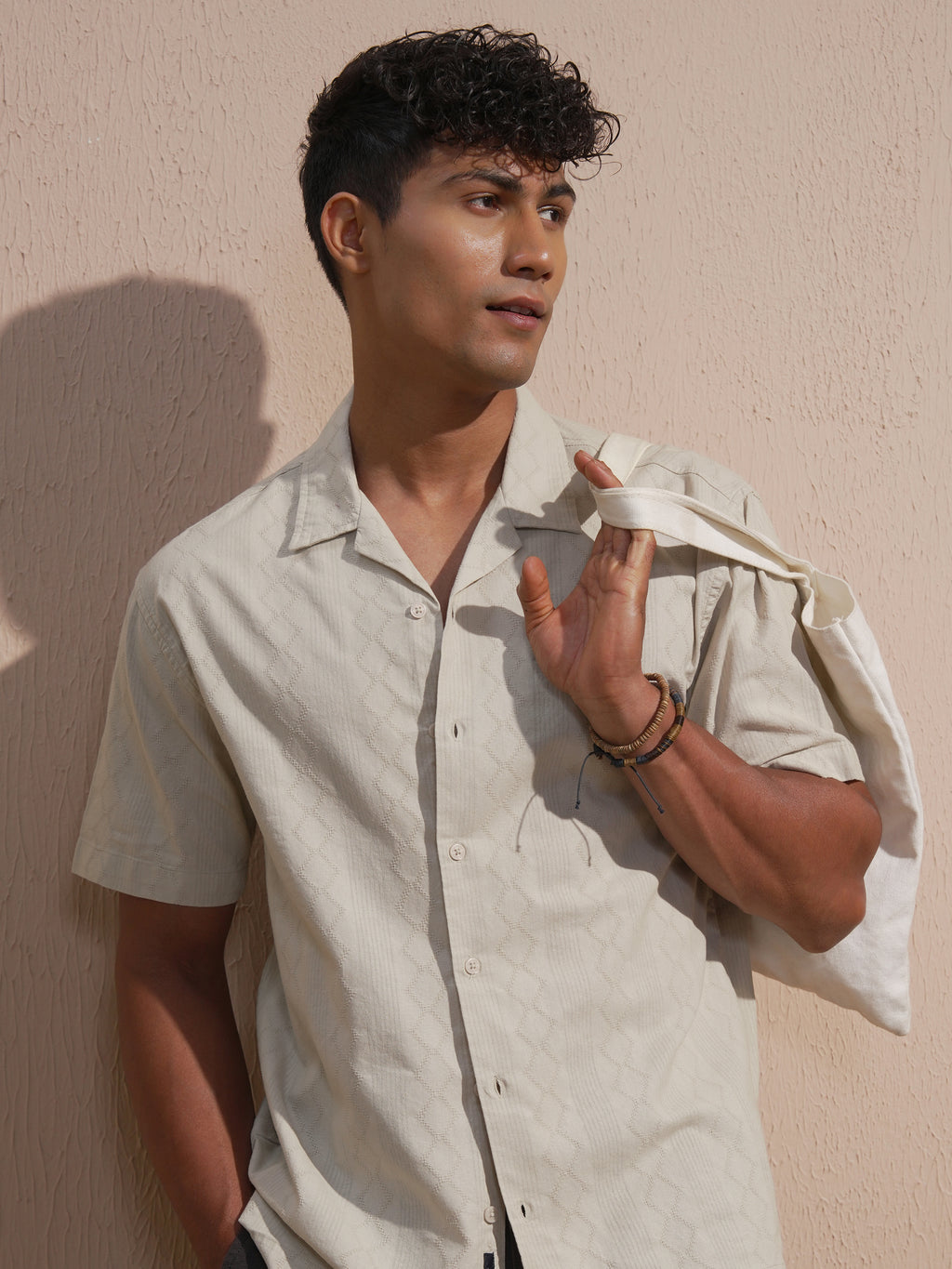 Highlander Men Tan Self Design Relaxed Fit Casual Shirt - Tan - Image 1