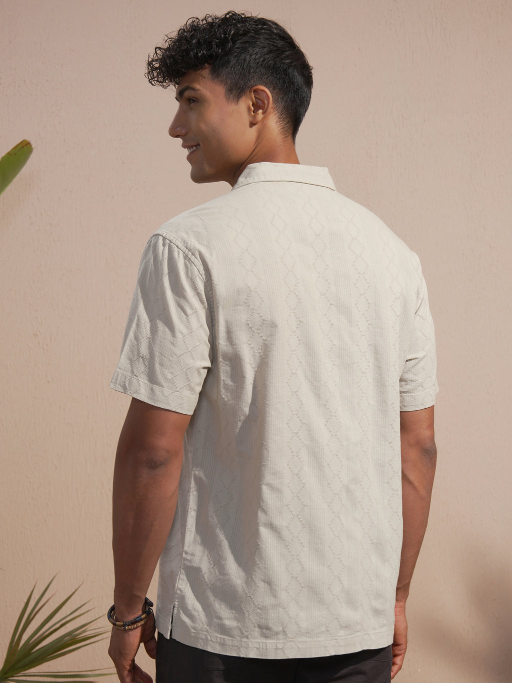 Highlander Men Tan Self Design Relaxed Fit Casual Shirt - Tan - Image 3