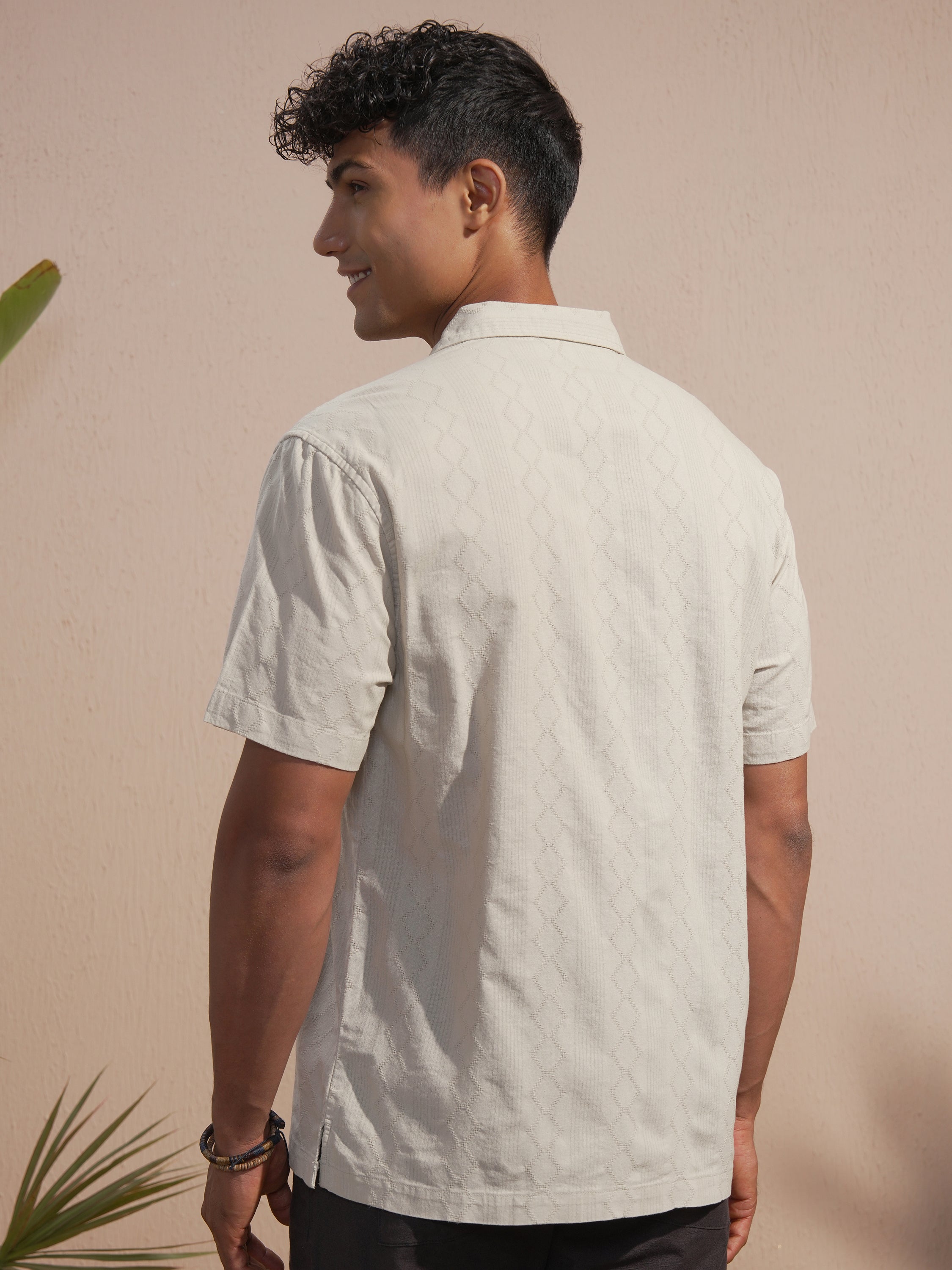 Highlander Men Tan Self Design Relaxed Fit Casual Shirt - Tan - Image 3