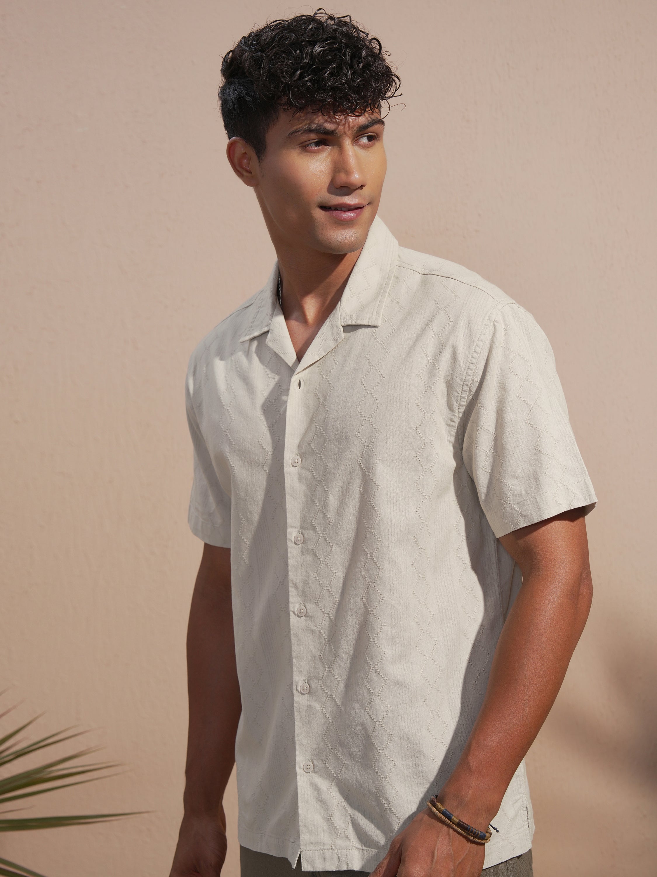 Highlander Men Tan Self Design Relaxed Fit Casual Shirt - Tan - Image 4
