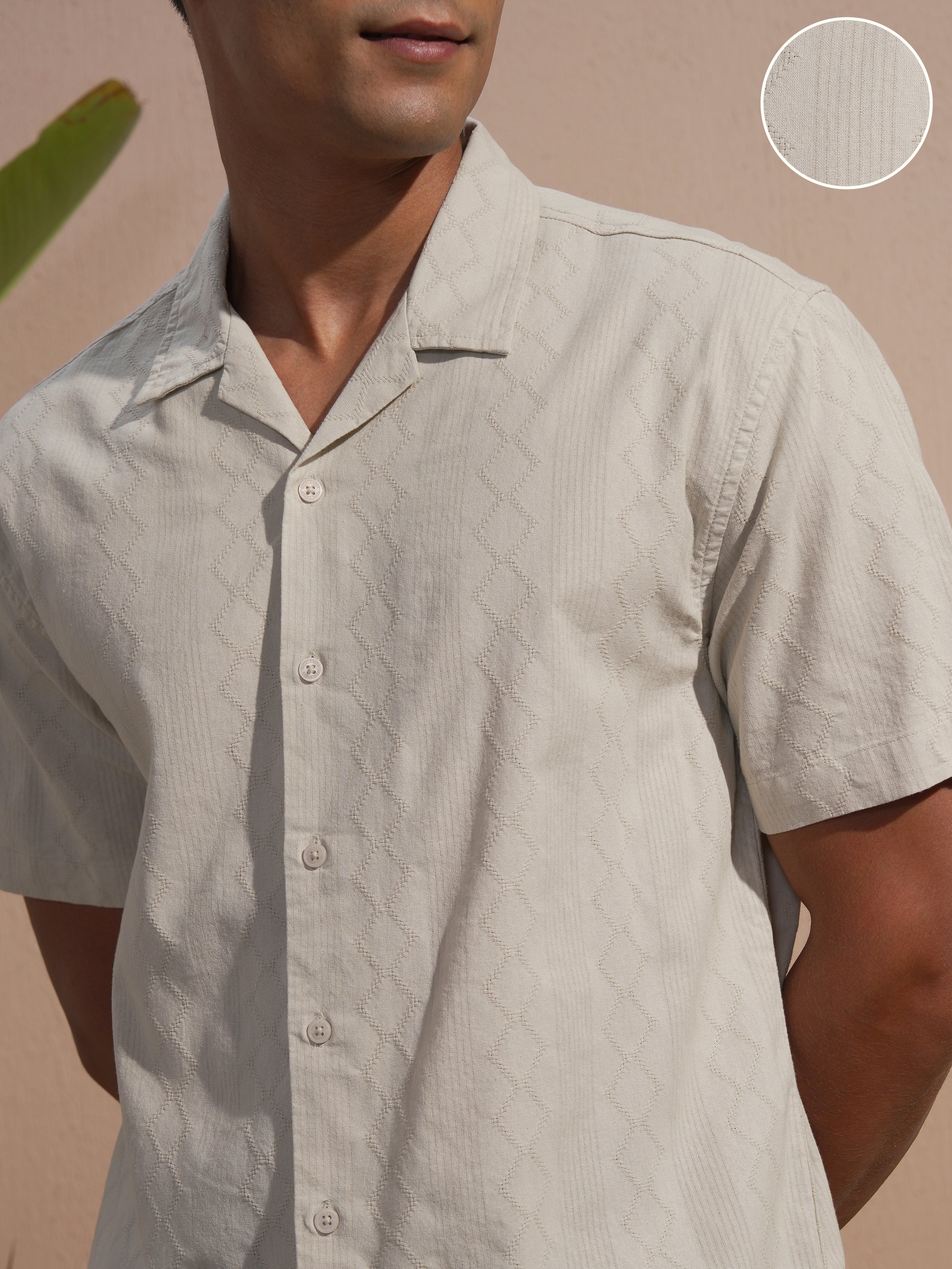 Highlander Men Tan Self Design Relaxed Fit Casual Shirt - Tan - Image 5