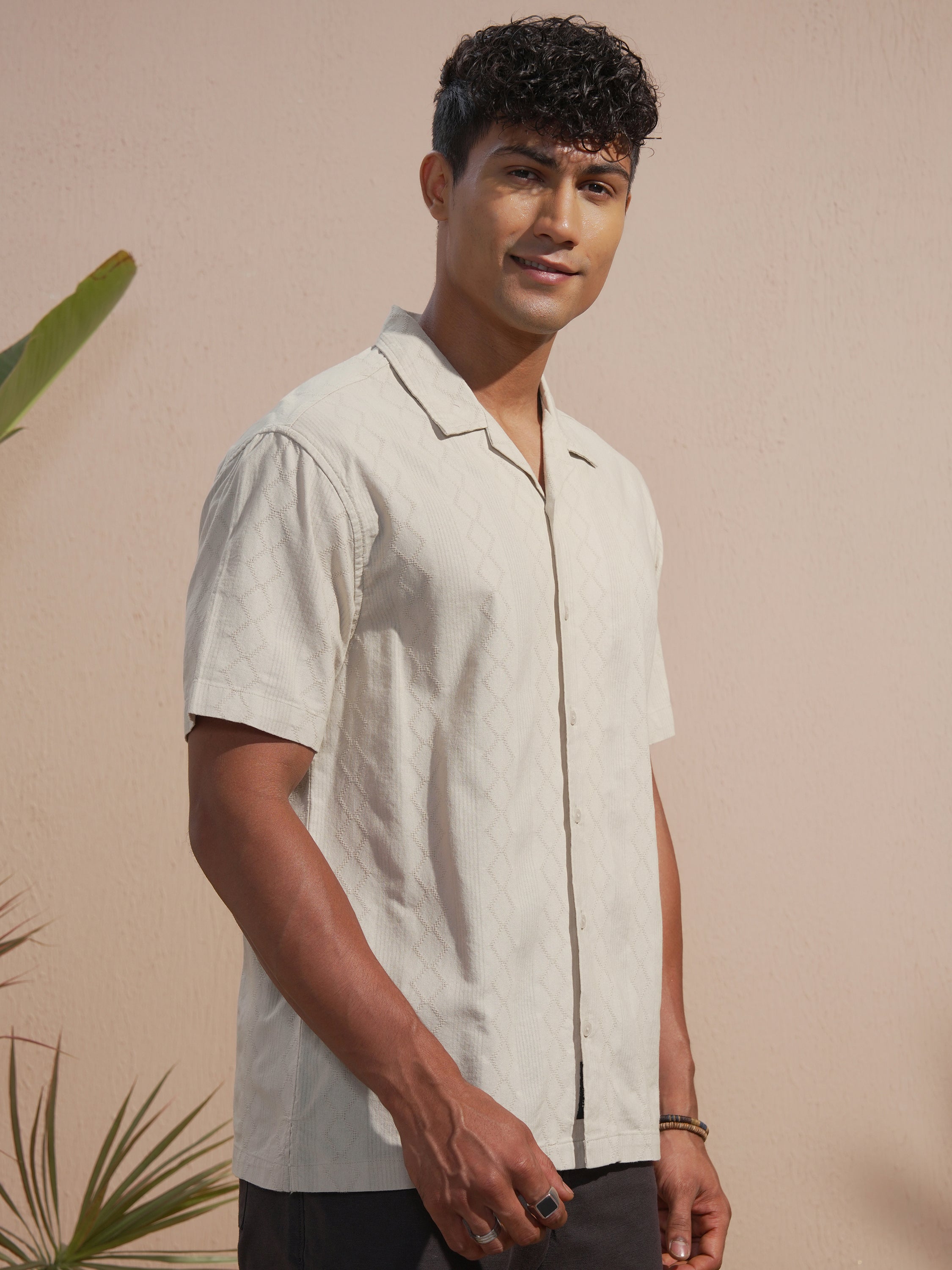 Highlander Men Tan Self Design Relaxed Fit Casual Shirt - Tan - Image 6