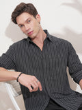Highlander Men Black Striped Relaxed Fit Casual Shirt - Black - Image 1