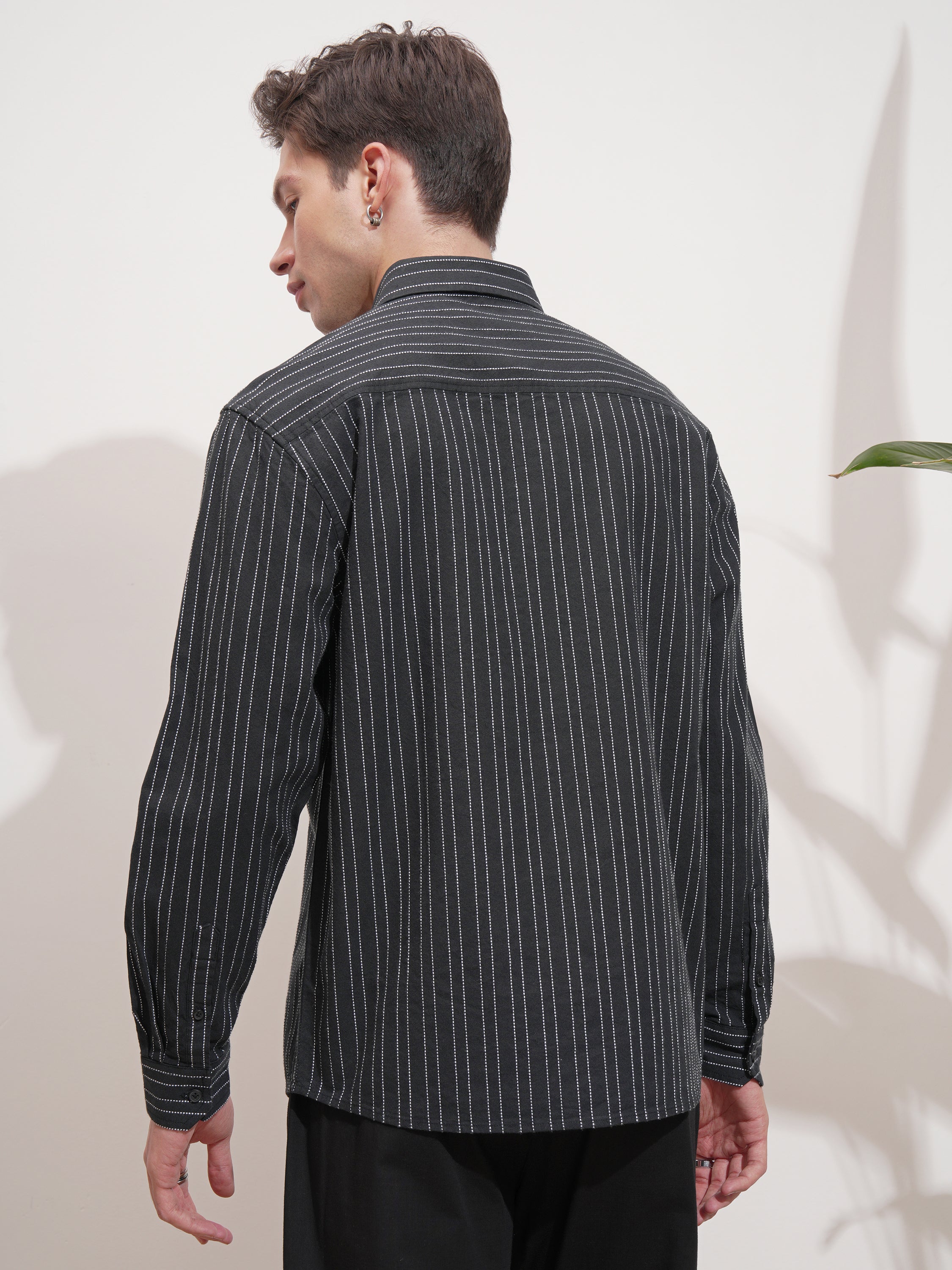 Highlander Men Black Striped Relaxed Fit Casual Shirt - Black - Image 3