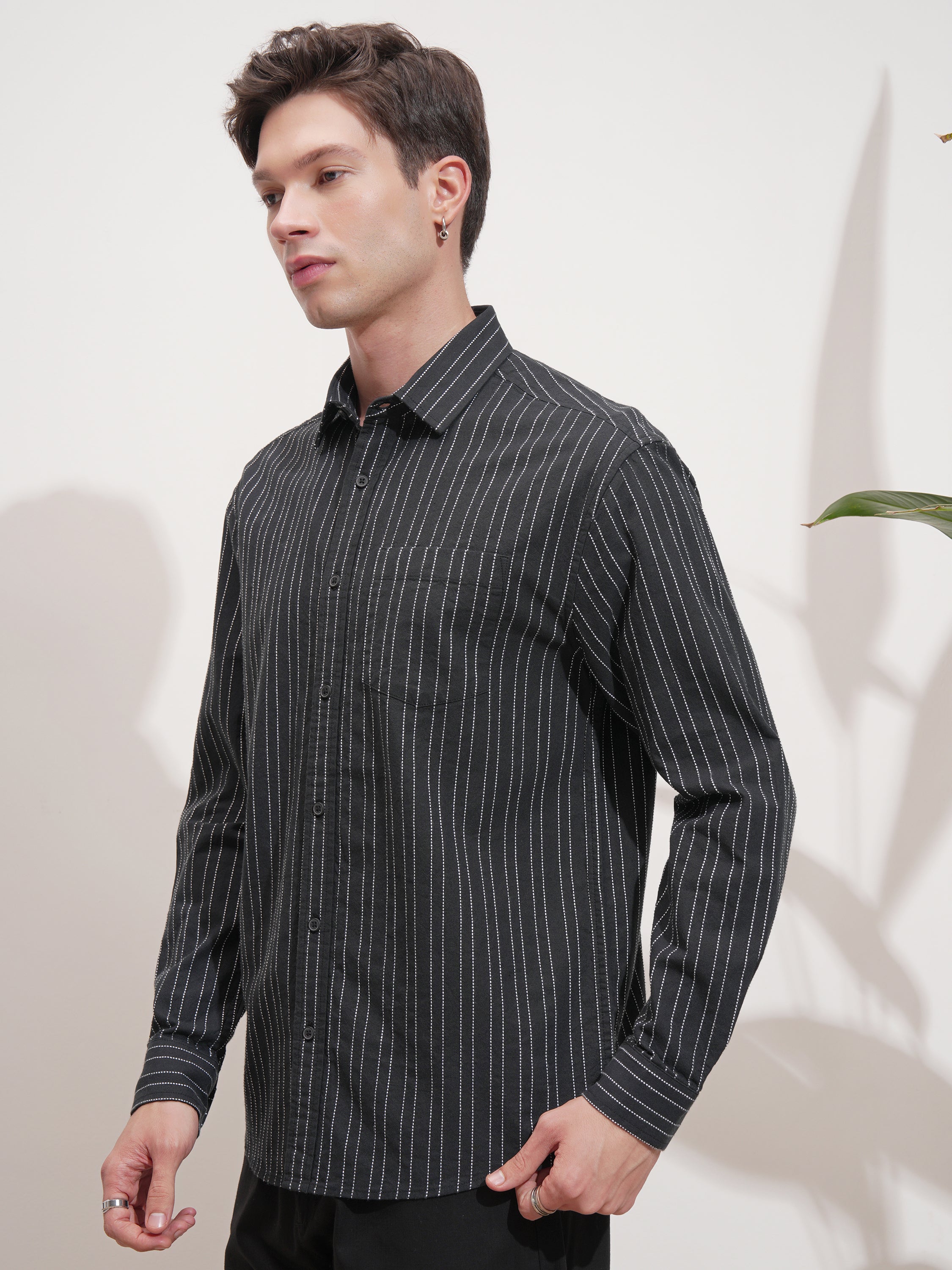 Highlander Men Black Striped Relaxed Fit Casual Shirt - Black - Image 4