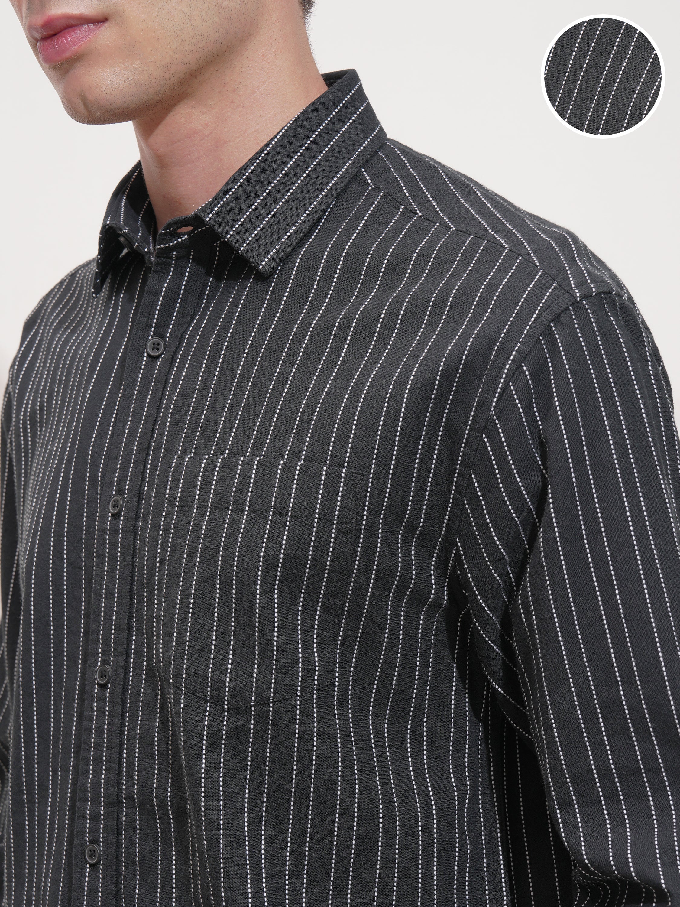 Highlander Men Black Striped Relaxed Fit Casual Shirt - Black - Image 5