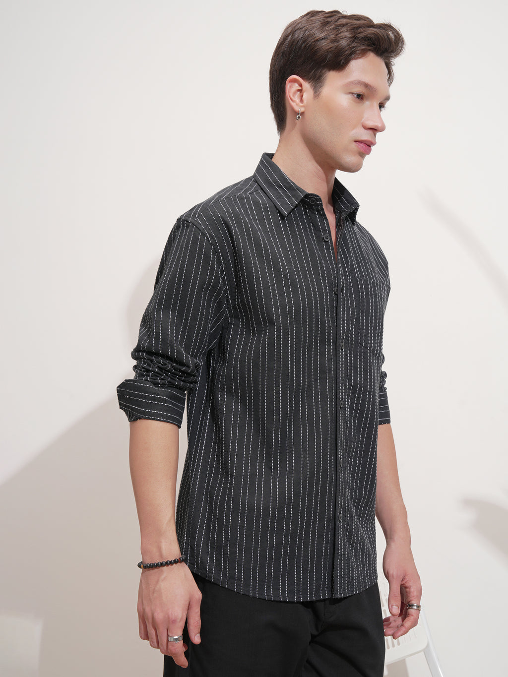 Highlander Men Black Striped Relaxed Fit Casual Shirt - Black - Image 6