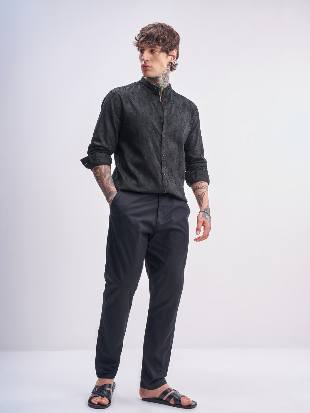 Highlander Men Black Self Design Relaxed Fit Casual Shirt - Black - Image 2