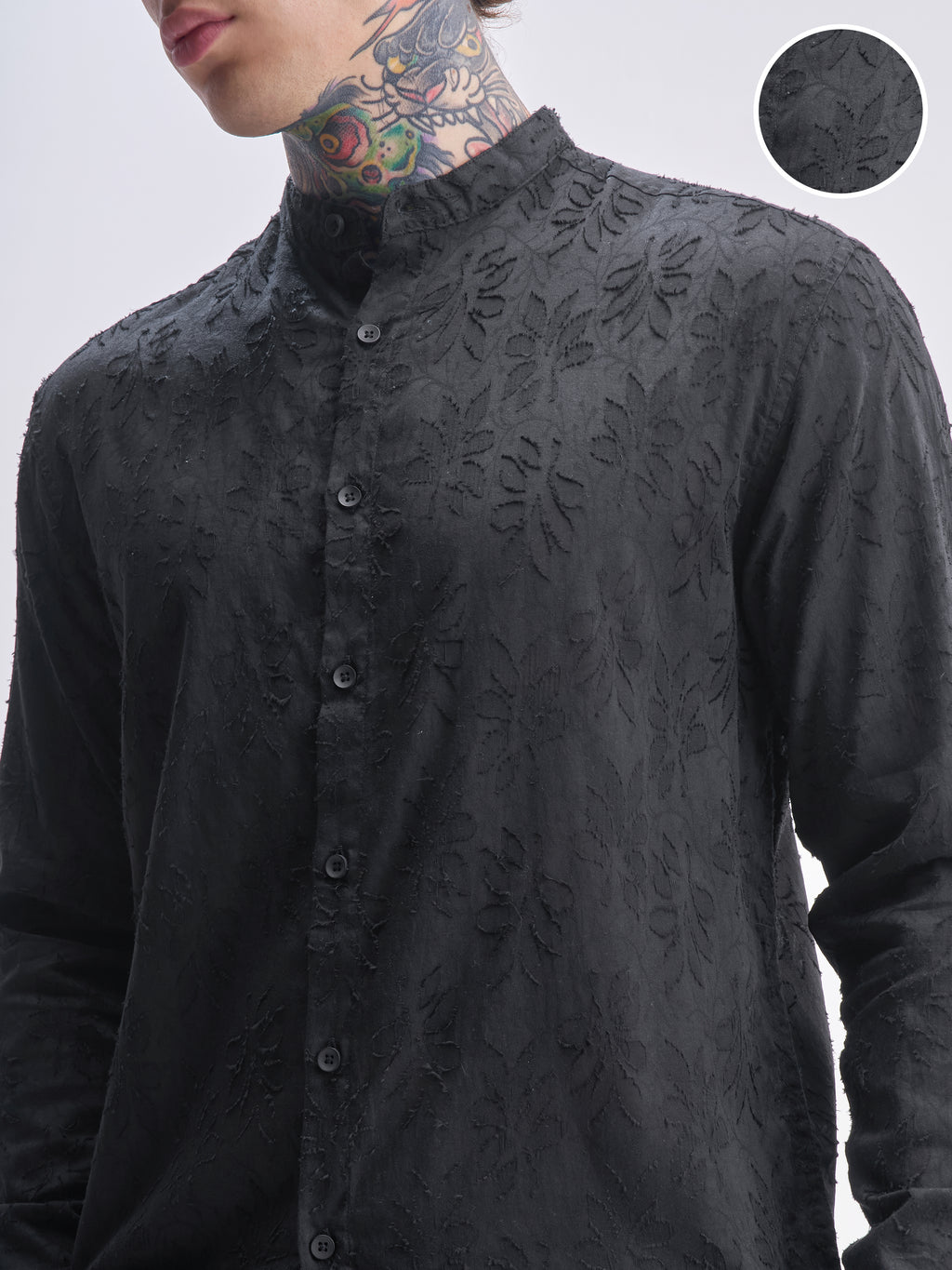 Highlander Men Black Self Design Relaxed Fit Casual Shirt - Black - Image 5