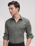 Highlander Men Olive Self Design Slim Fit Casual Shirt - Olive - Image 1