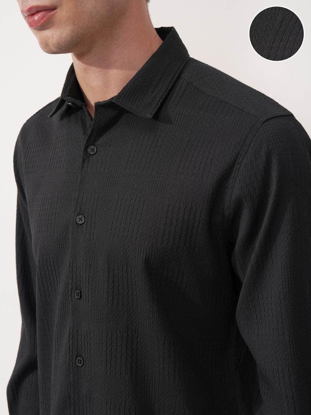 Highlander Men Black Self Design Slim Fit Casual Shirt - Black - Image 5