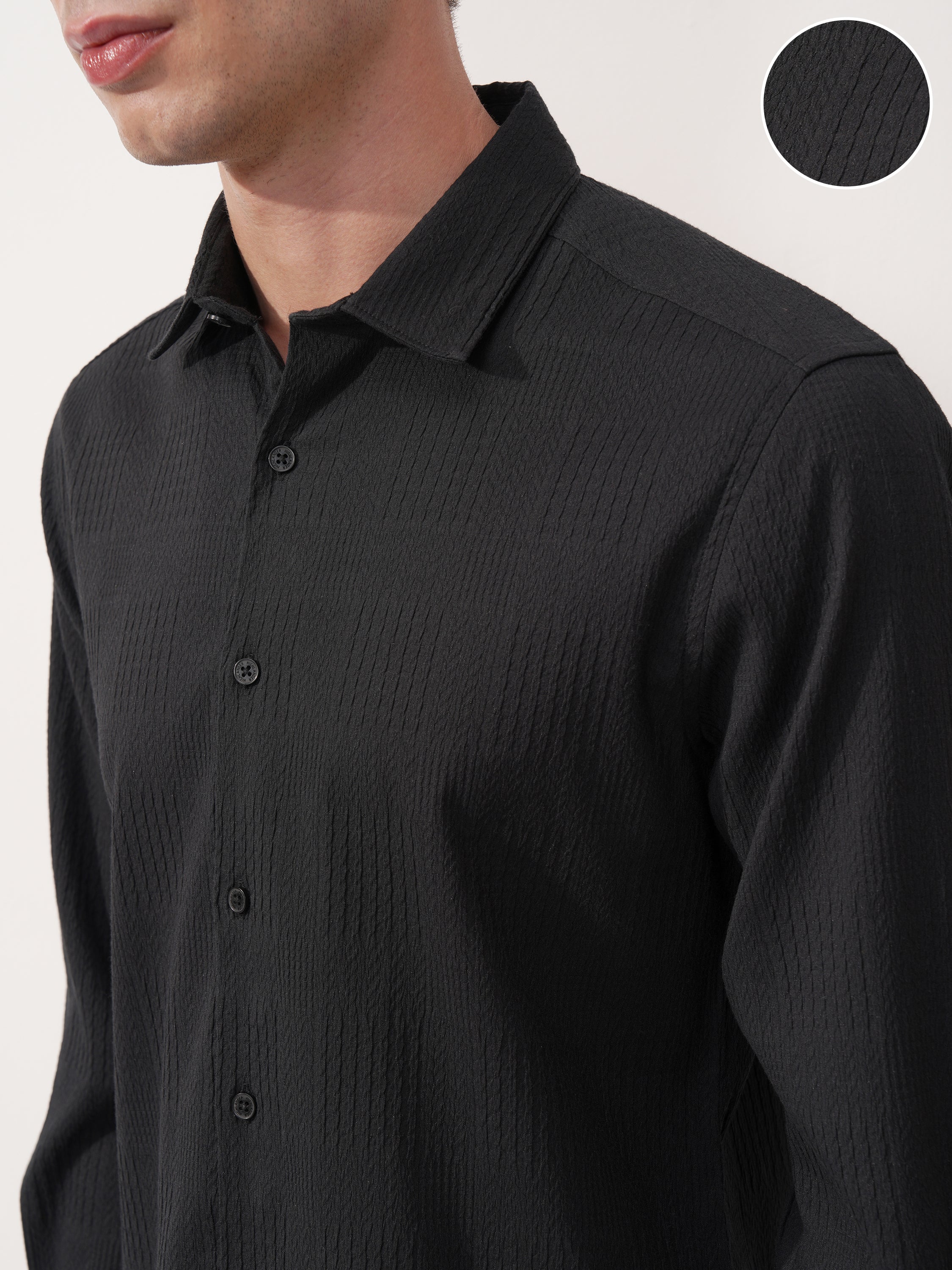 Highlander Men Black Self Design Slim Fit Casual Shirt - Black - Image 5