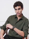 Highlander Men Green Self Design Slim Fit Casual Shirt - Green - Image 1