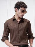 Highlander Men Brown Self Design Slim Fit Casual Shirt - Brown - Image 1