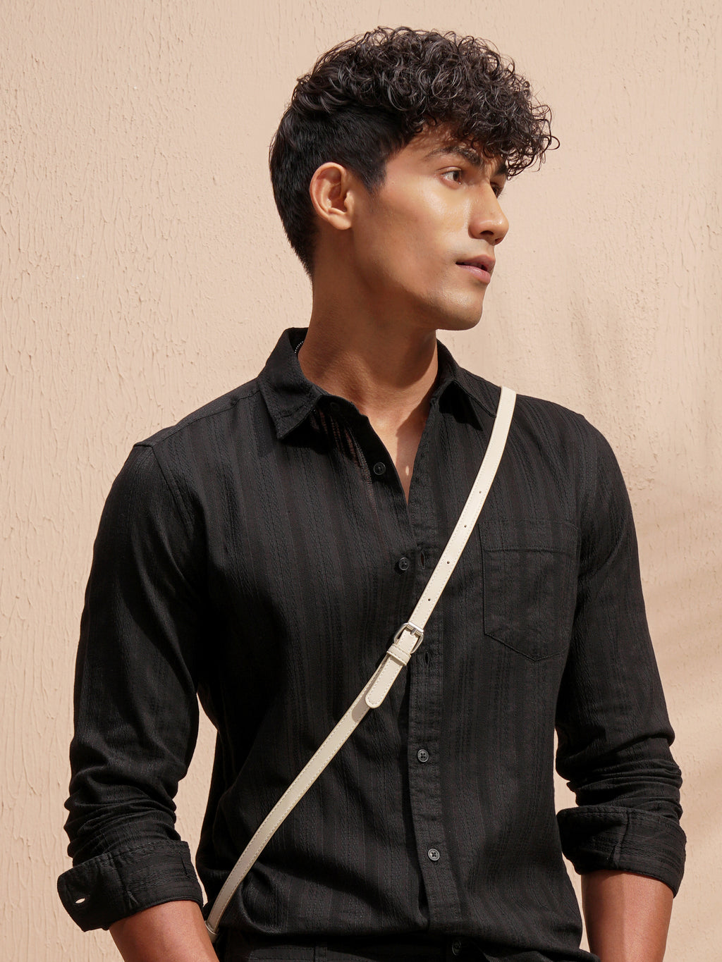 Highlander Men Black Striped Slim Fit Casual Shirt - Black - Image 1