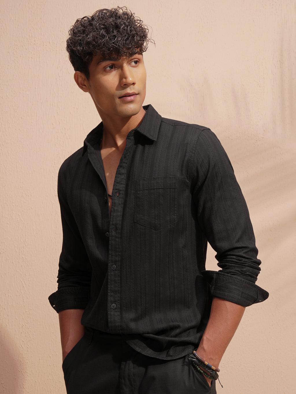 Highlander Men Black Striped Slim Fit Casual Shirt - Black - Image 4