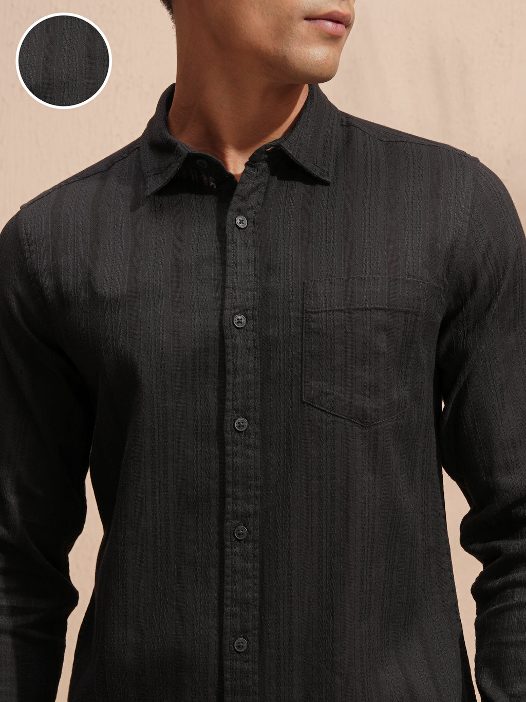 Highlander Men Black Striped Slim Fit Casual Shirt - Black - Image 5