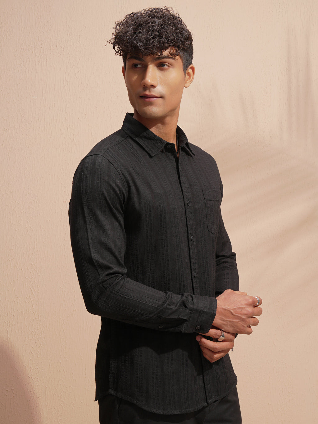 Highlander Men Black Striped Slim Fit Casual Shirt - Black - Image 6