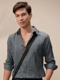 Highlander Men Grey Self Design Slim Fit Casual Shirt - Grey - Image 1