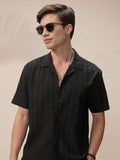 Highlander Men Black Self Design Oversized Fit Casual Shirt - Black - Image 1