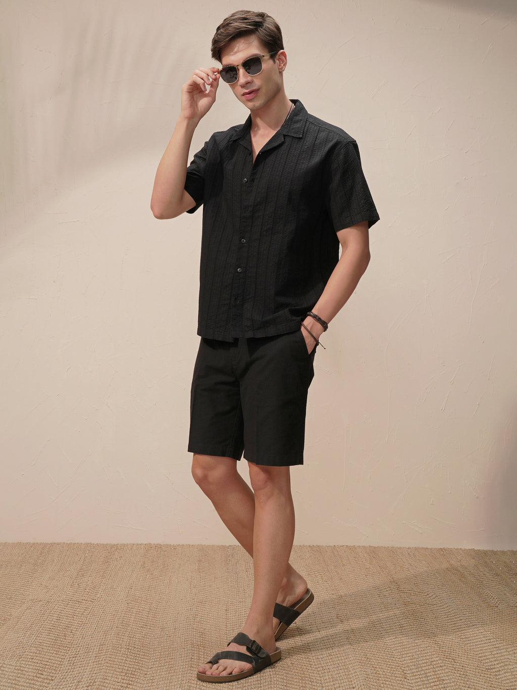 Highlander Men Black Self Design Oversized Fit Casual Shirt - Black - Image 2