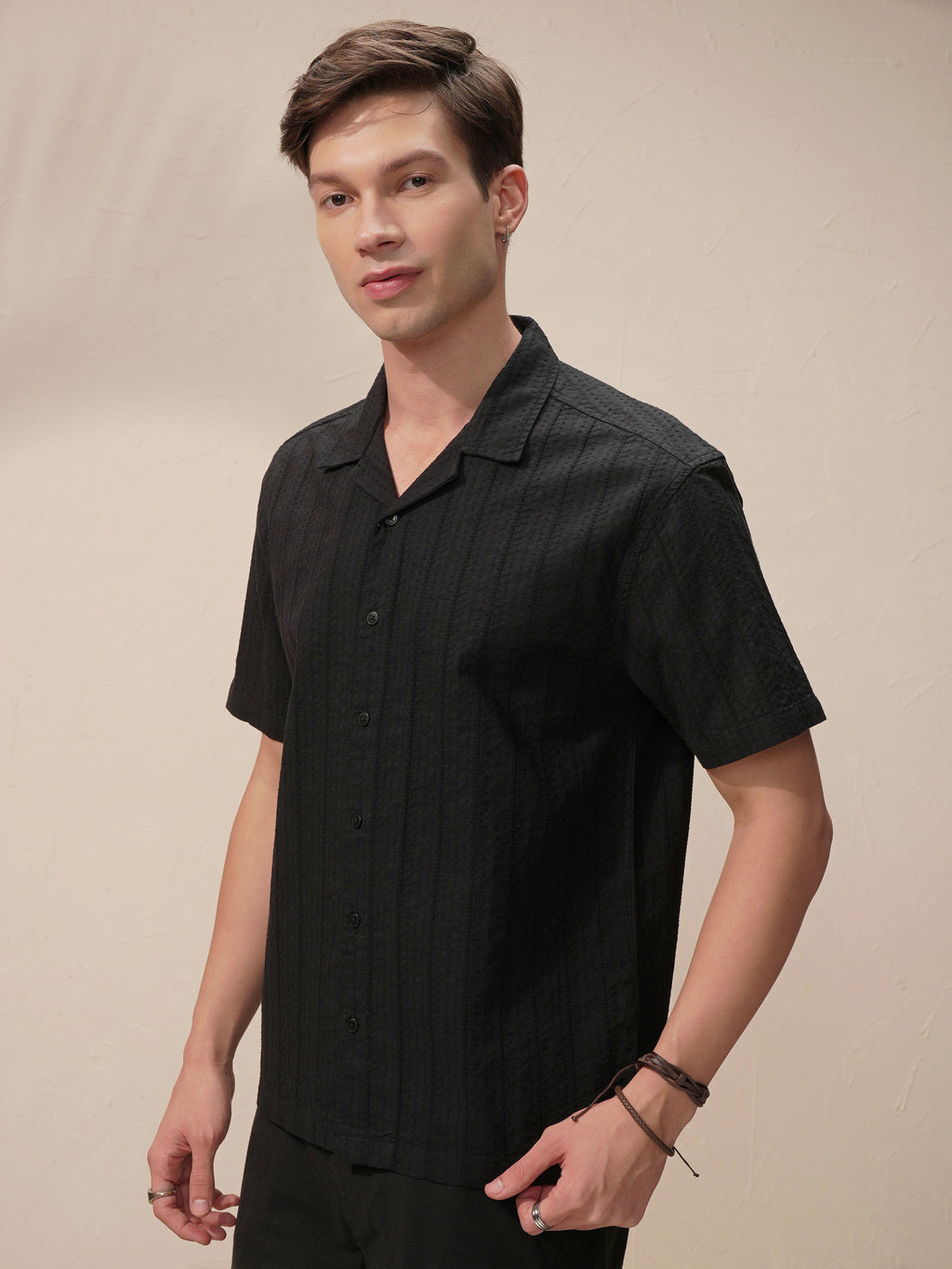 Highlander Men Black Self Design Oversized Fit Casual Shirt - Black - Image 4