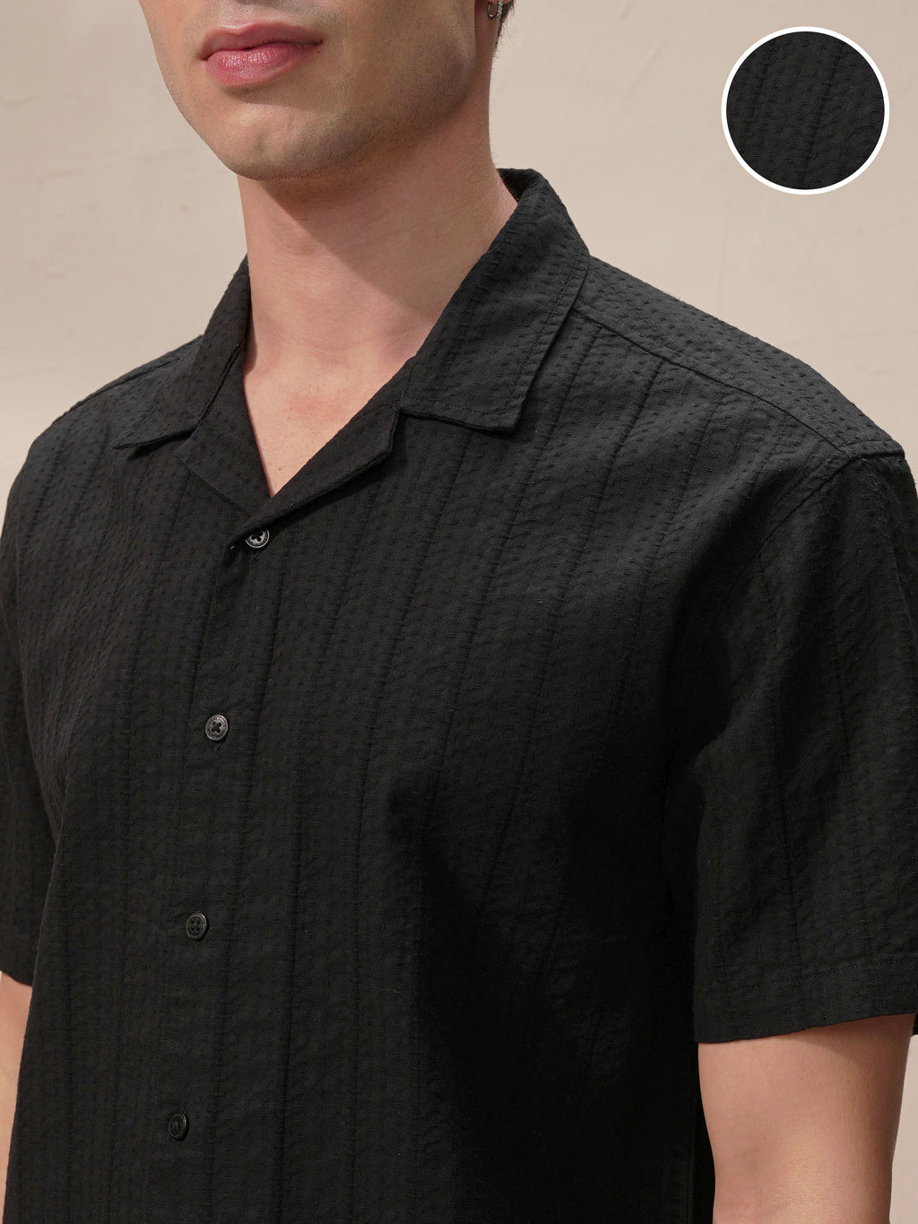 Highlander Men Black Self Design Oversized Fit Casual Shirt - Black - Image 5