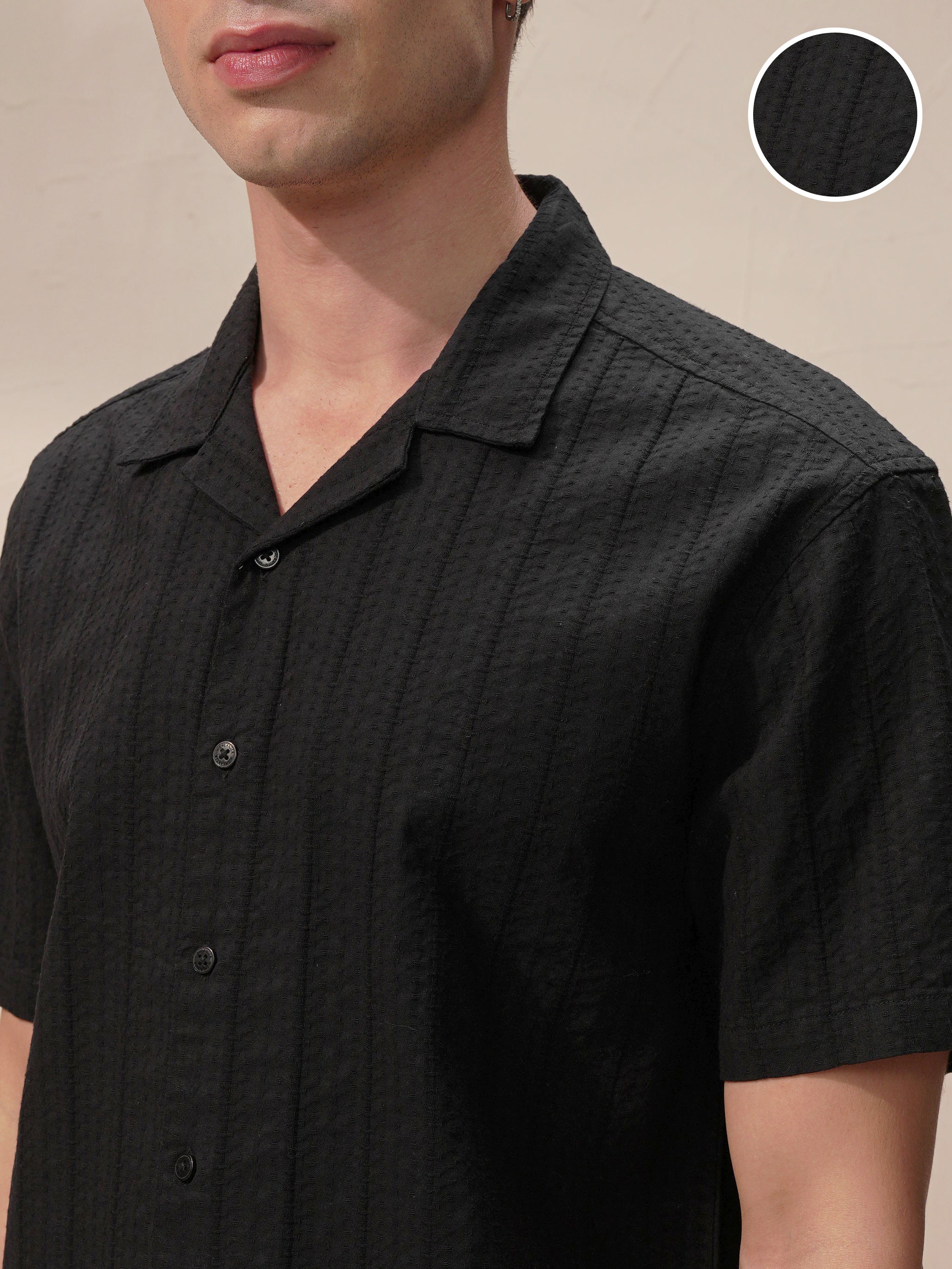 Highlander Men Black Self Design Oversized Fit Casual Shirt - Black - Image 5