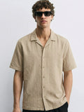 Highlander Men Beige Striped Regular Fit Casual Shirt - Beige - Image 1