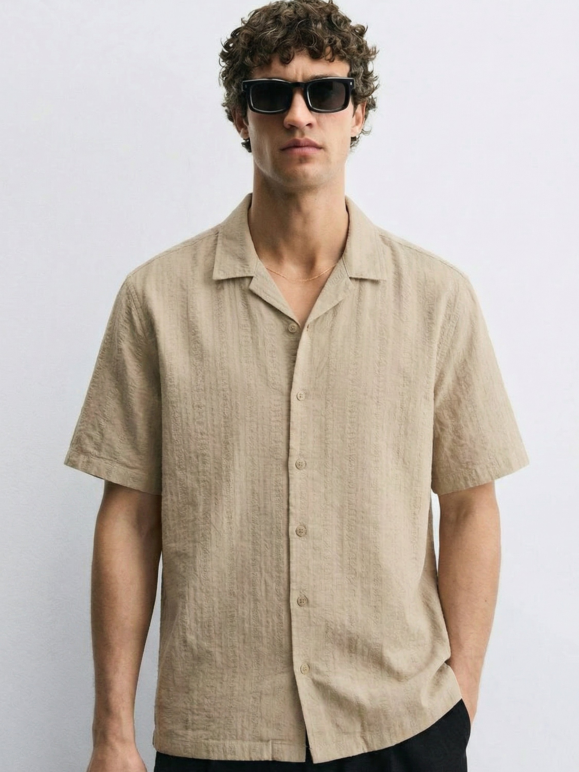 Highlander Men Beige Striped Regular Fit Casual Shirt - Beige - Image 1