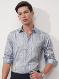 Highlander Men Blue Printed Slim Fit Casual Shirt - Blue - Image 1