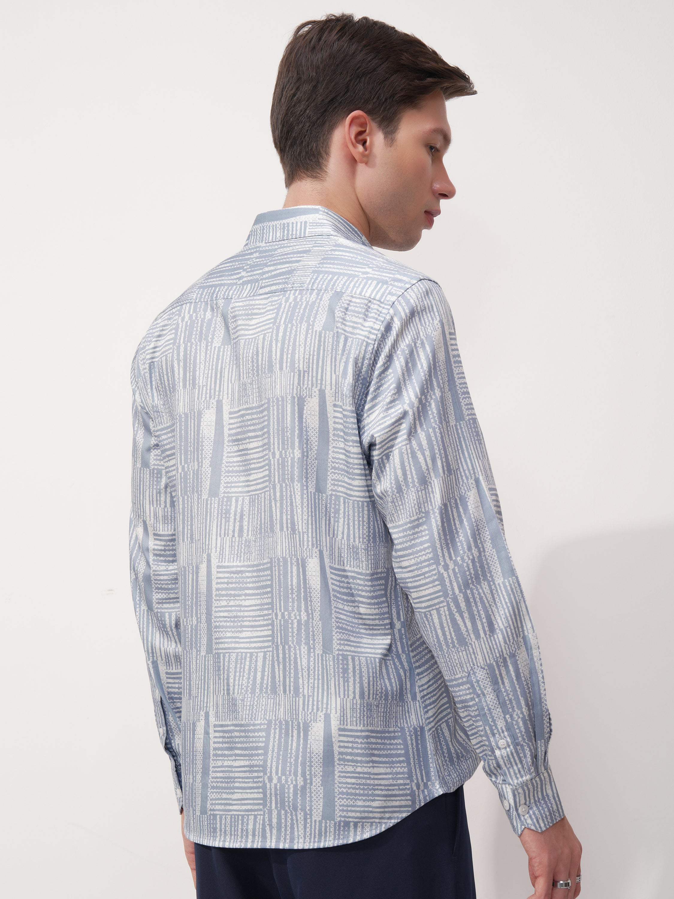 Highlander Men Blue Printed Slim Fit Casual Shirt - Blue - Image 3