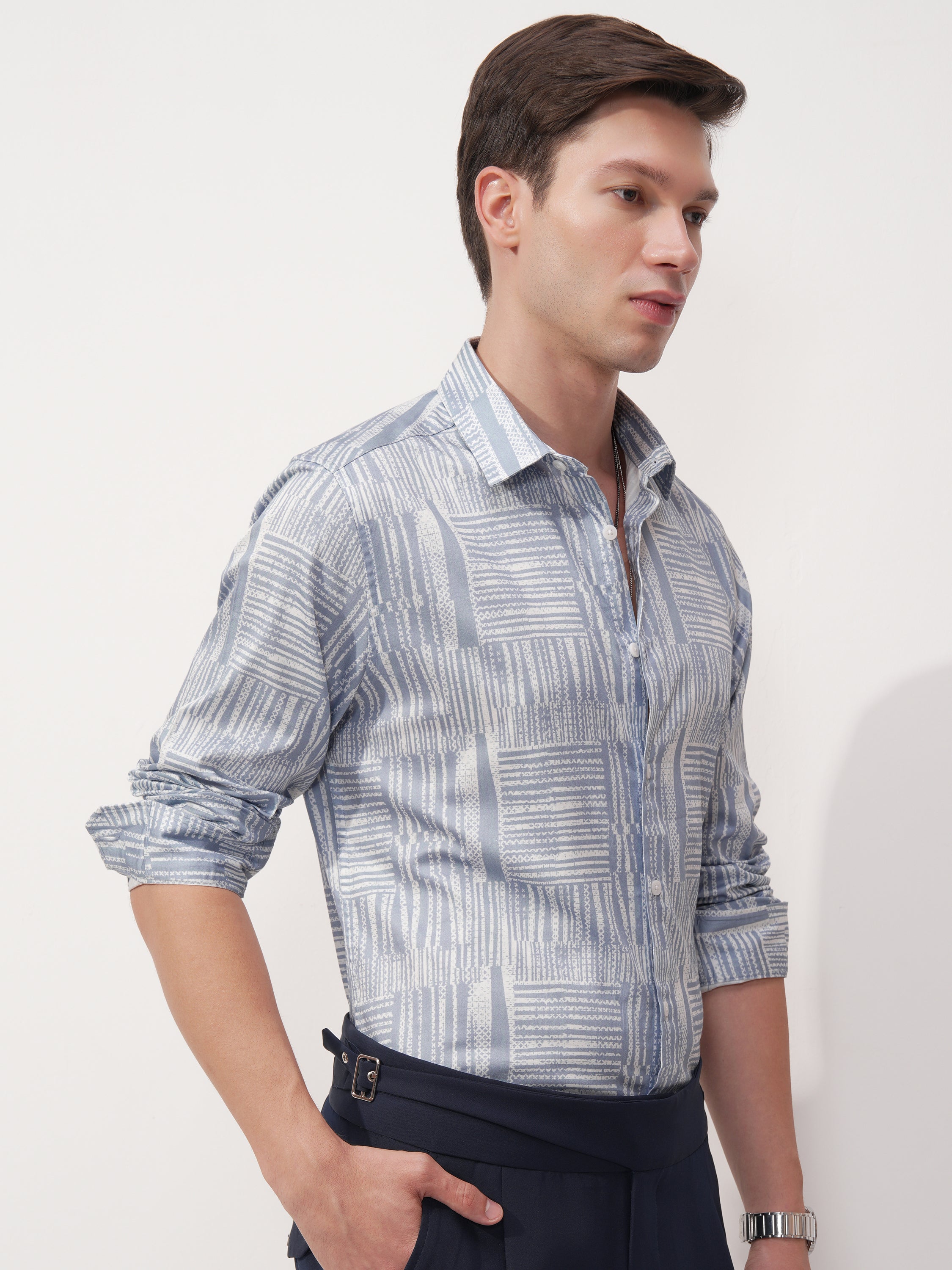 Highlander Men Blue Printed Slim Fit Casual Shirt - Blue - Image 6