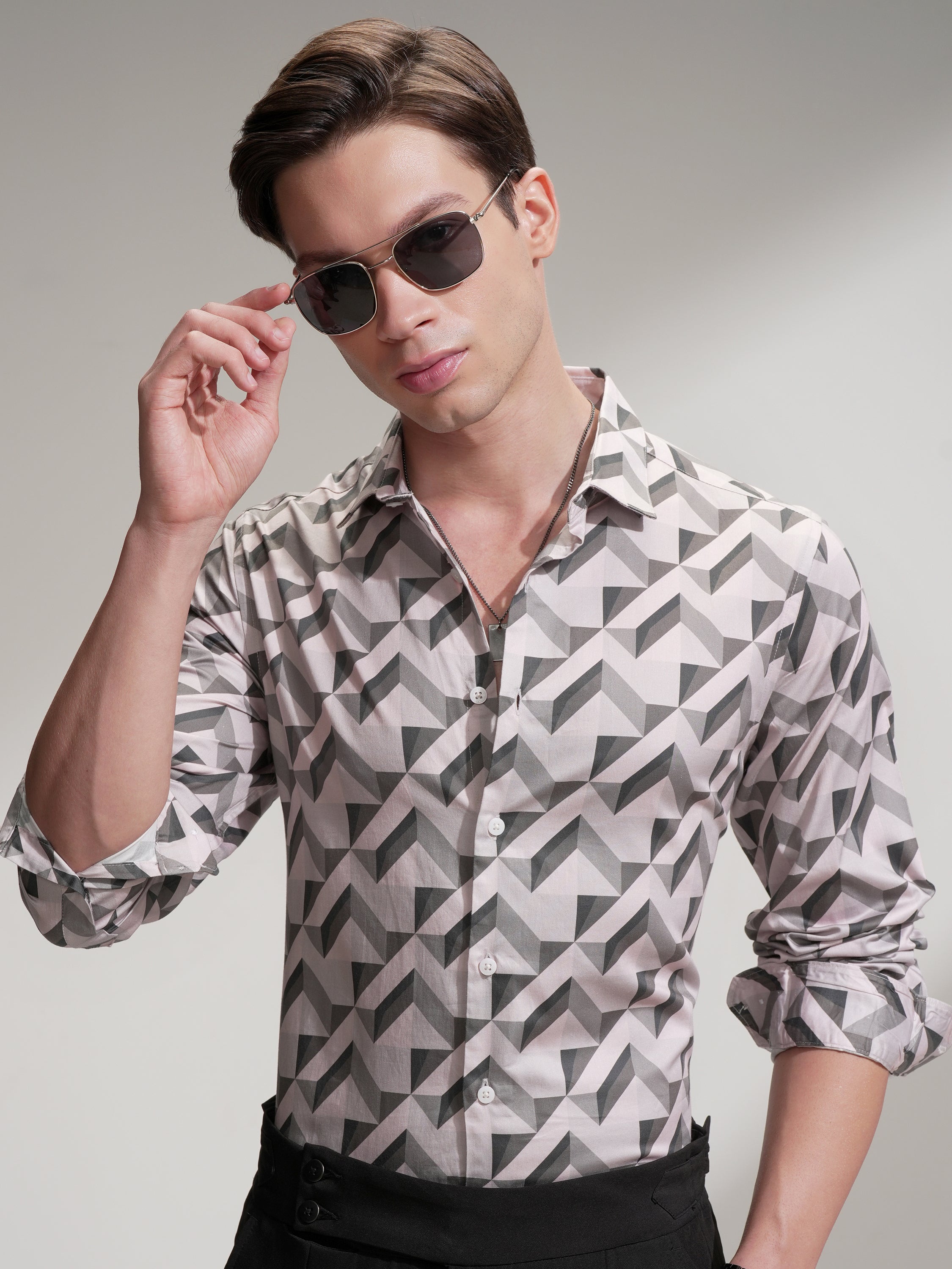 Highlander Men Multi Self Design Slim Fit Casual Shirt - Multi - Image 1