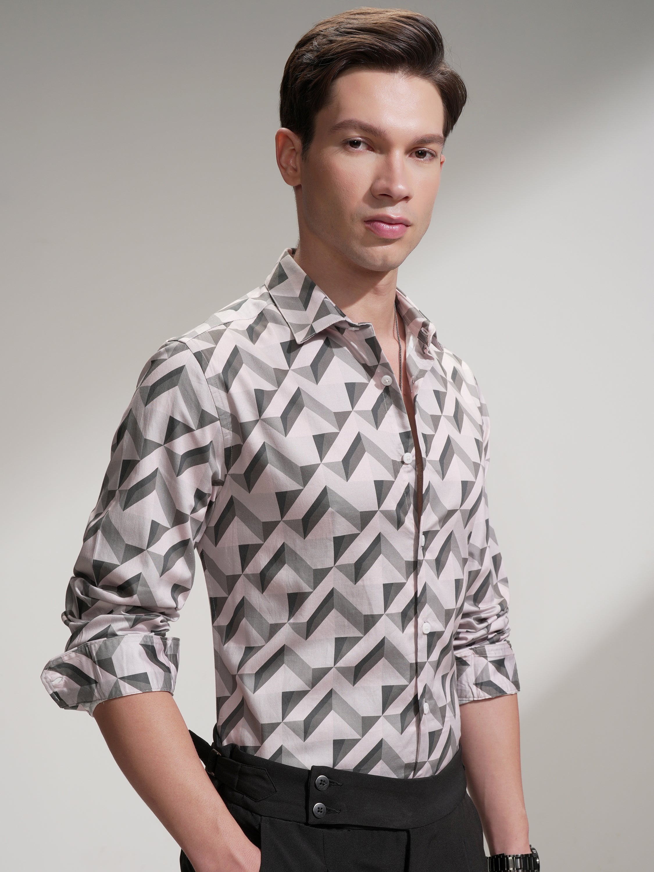 Highlander Men Multi Self Design Slim Fit Casual Shirt - Multi - Image 6