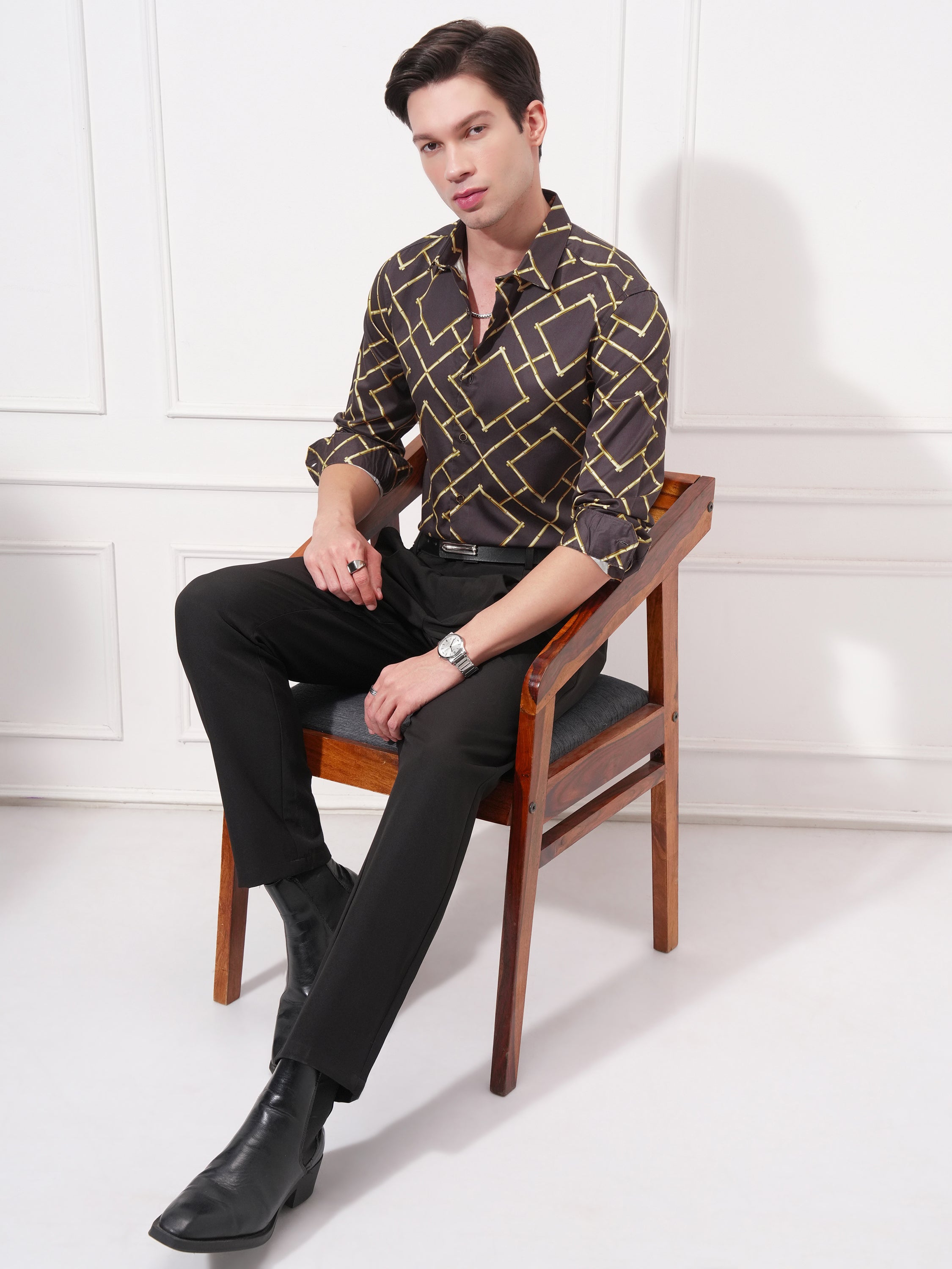 Highlander Men Brown Printed Slim Fit Casual Shirt - Brown - Image 2