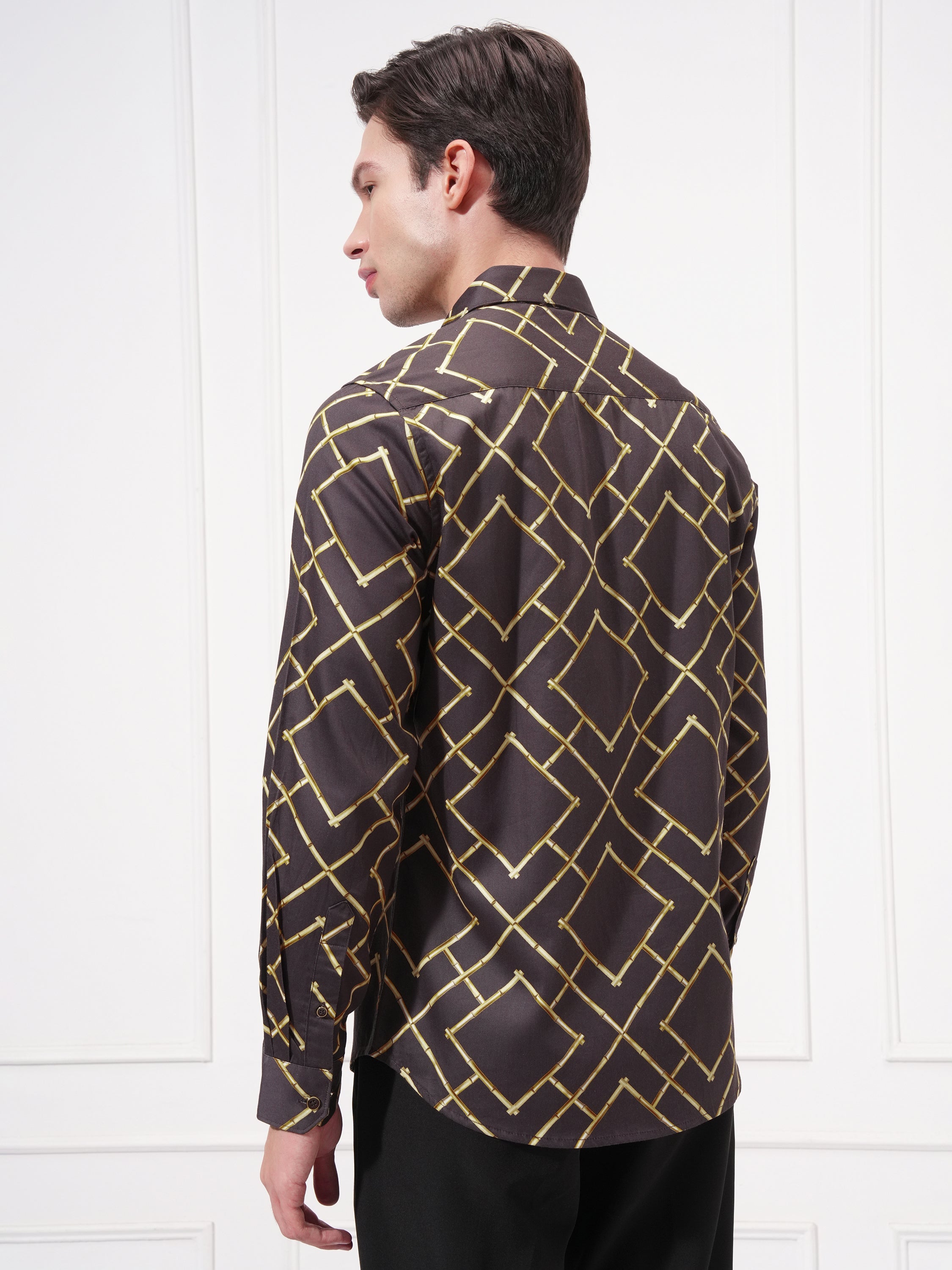 Highlander Men Brown Printed Slim Fit Casual Shirt - Brown - Image 3