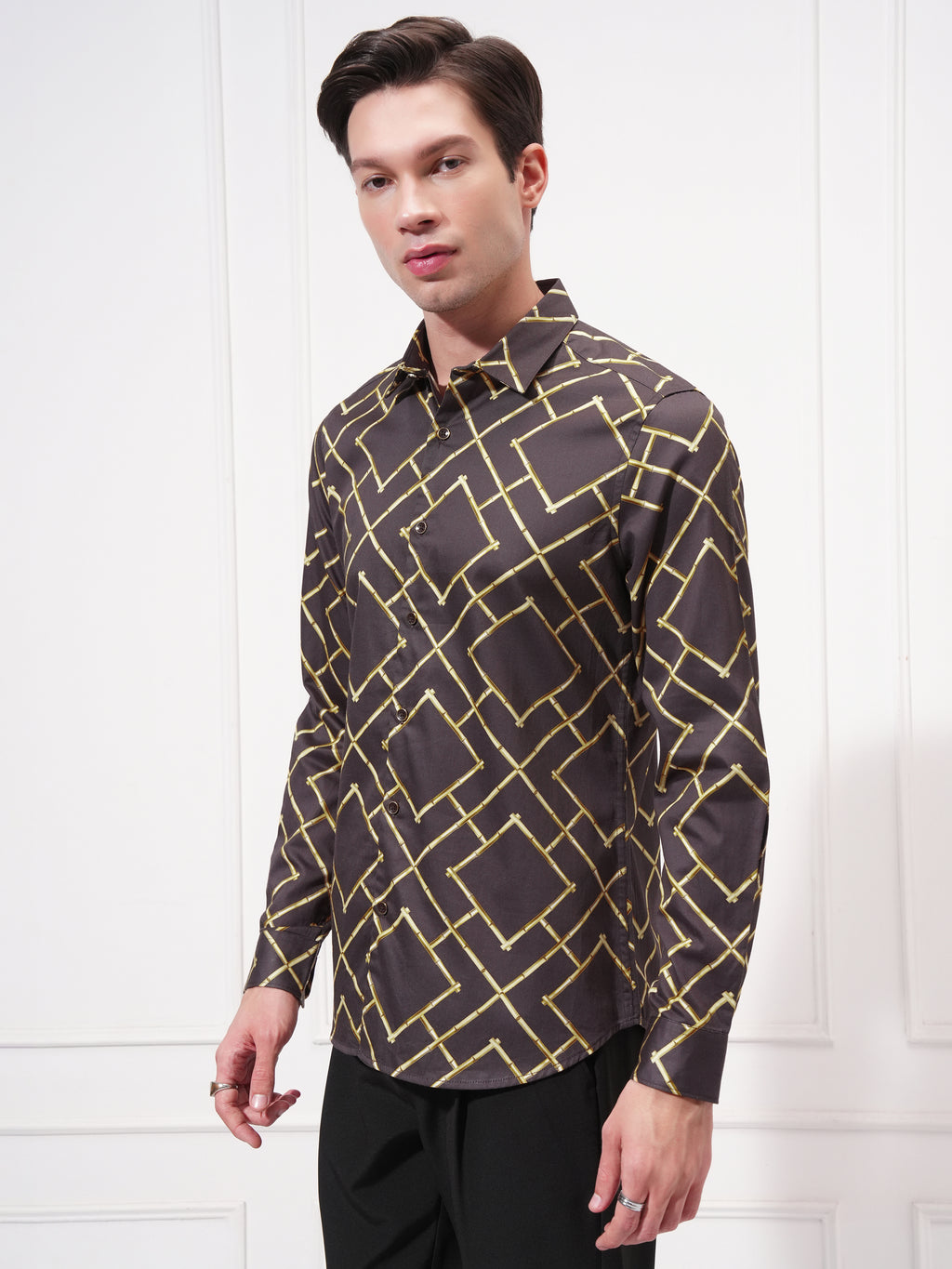 Highlander Men Brown Printed Slim Fit Casual Shirt - Brown - Image 4