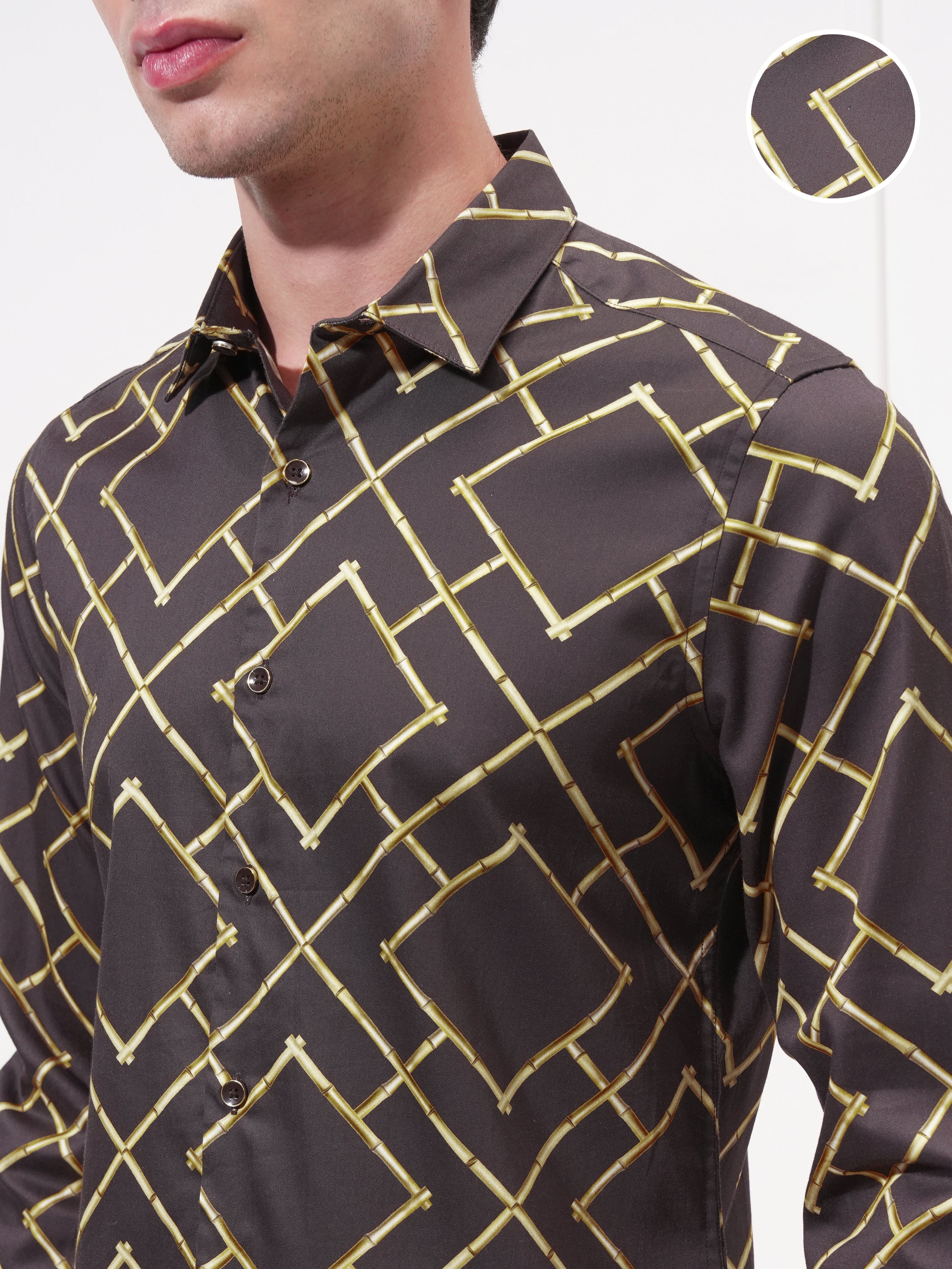 Highlander Men Brown Printed Slim Fit Casual Shirt - Brown - Image 5