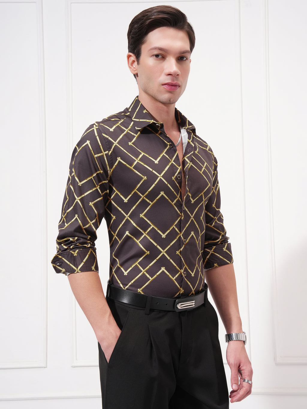 Highlander Men Brown Printed Slim Fit Casual Shirt - Brown - Image 6