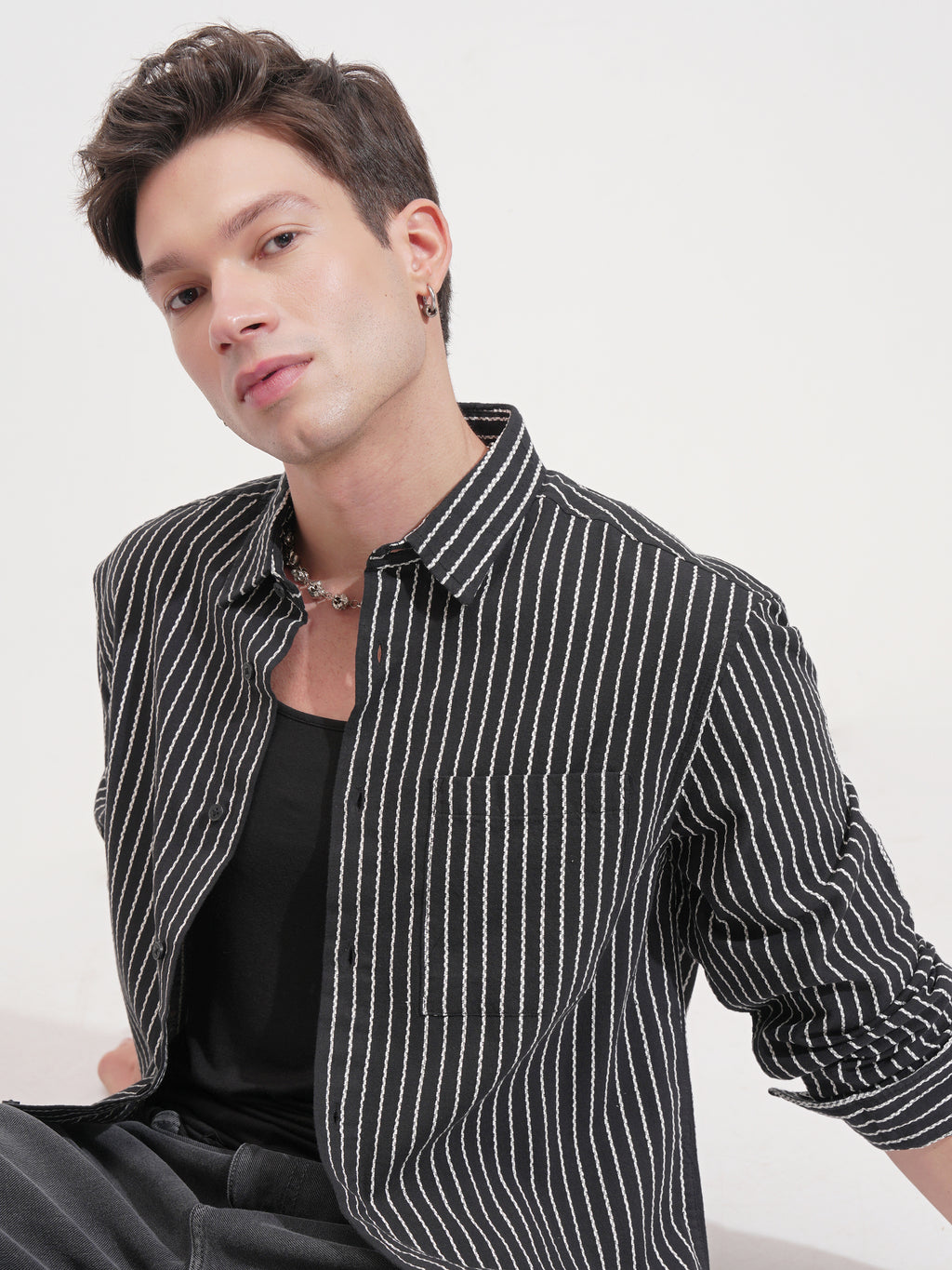 Highlander Men Black Striped Relaxed Fit Casual Shirt - Black - Image 1