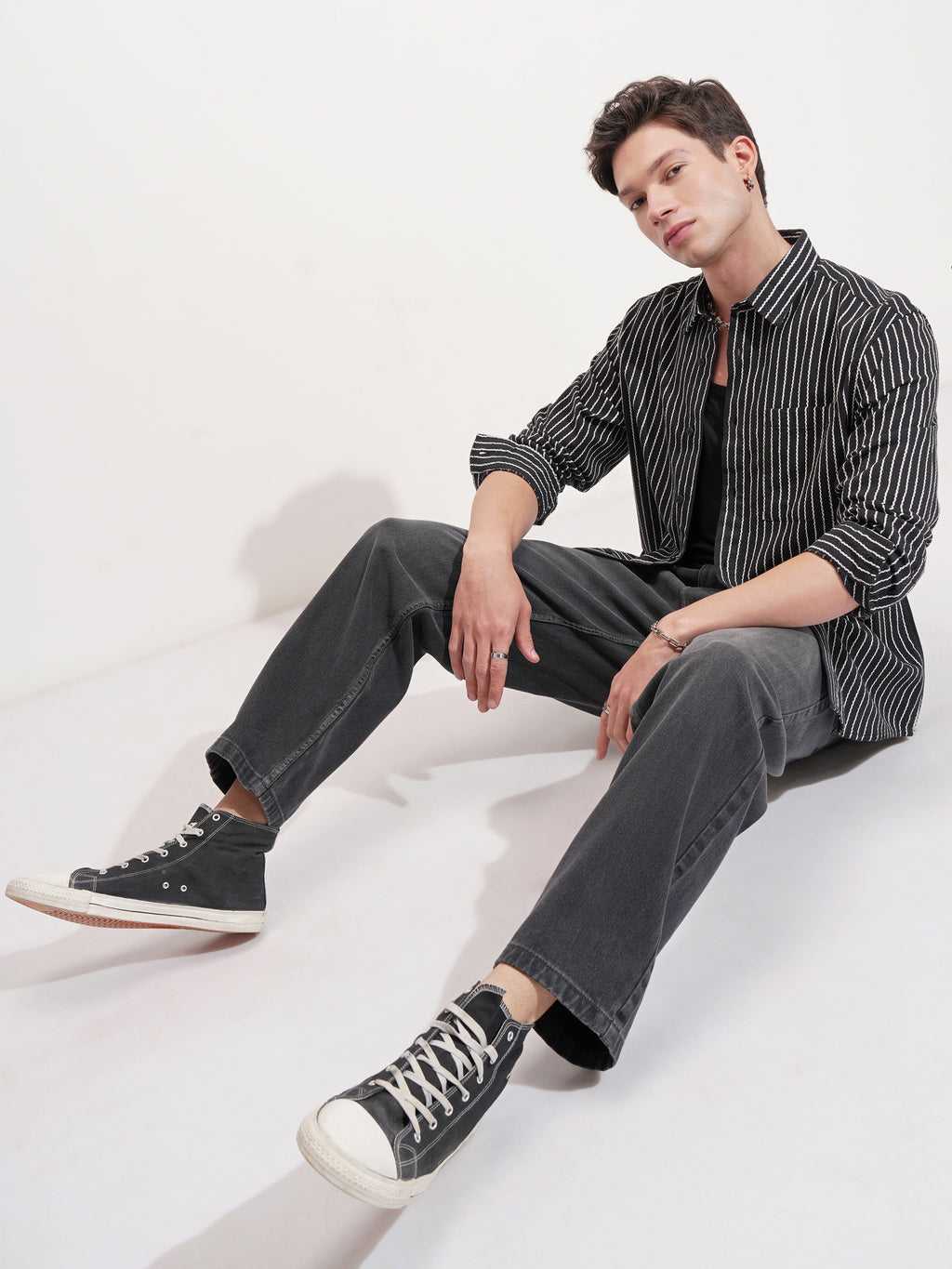 Highlander Men Black Striped Relaxed Fit Casual Shirt - Black - Image 2