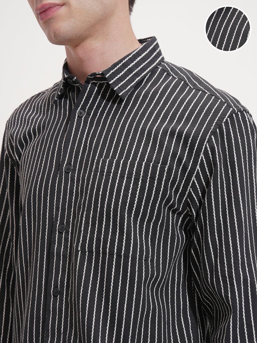 Highlander Men Black Striped Relaxed Fit Casual Shirt - Black - Image 5