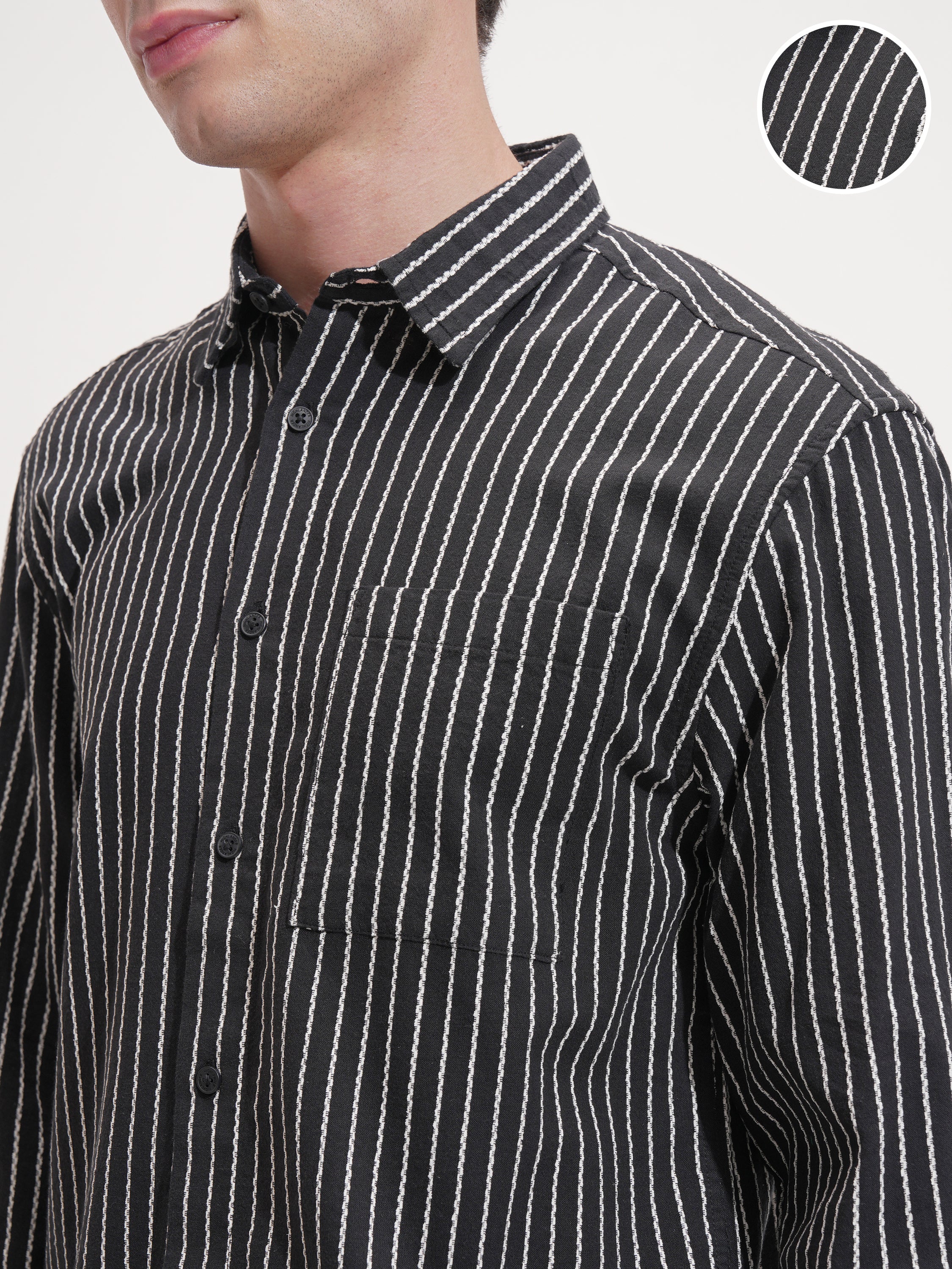 Highlander Men Black Striped Relaxed Fit Casual Shirt - Black - Image 5