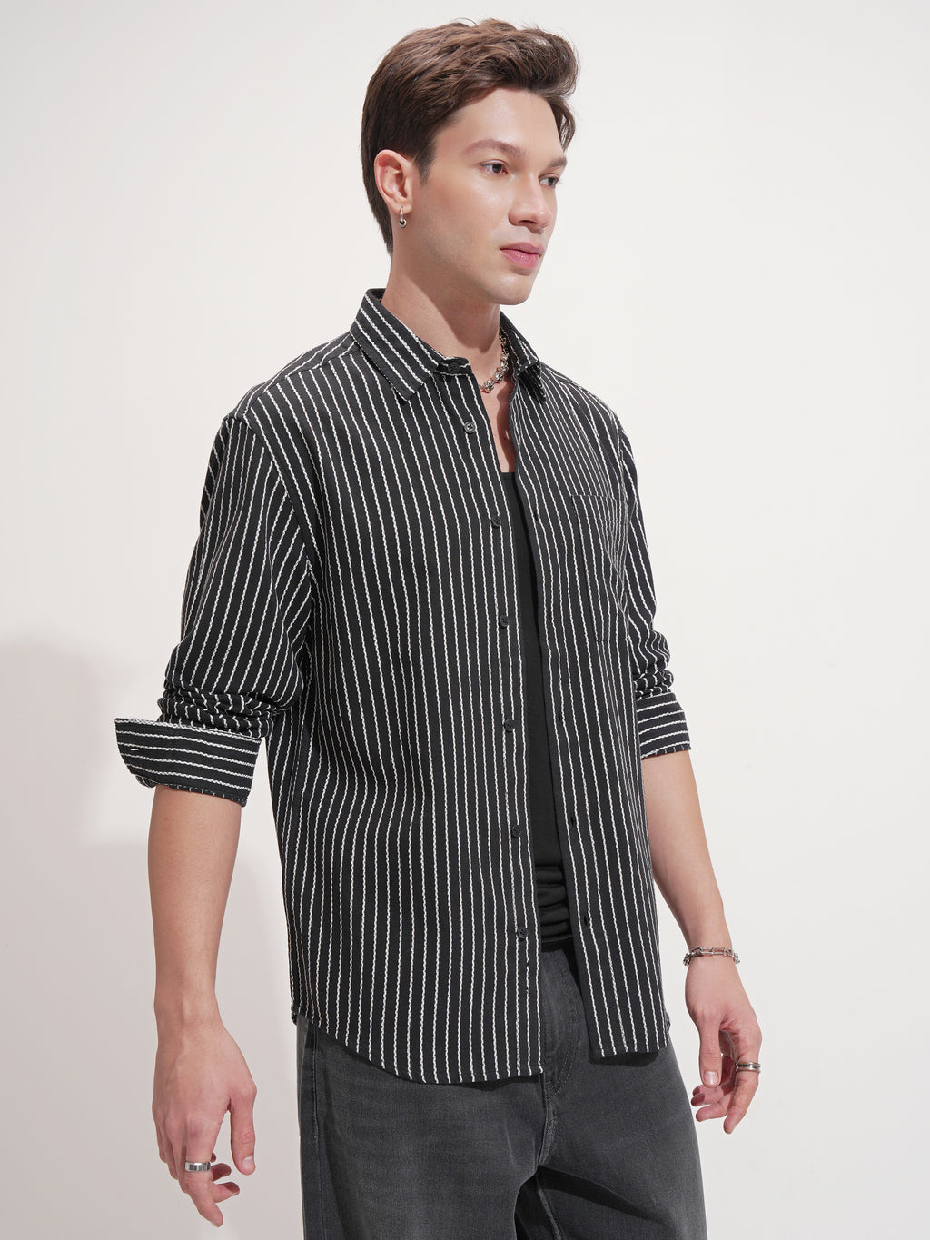 Highlander Men Black Striped Relaxed Fit Casual Shirt - Black - Image 6