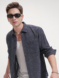 Highlander Men Navy Blue Checked Relaxed Fit Casual Shirt - Navy Blue - Image 1