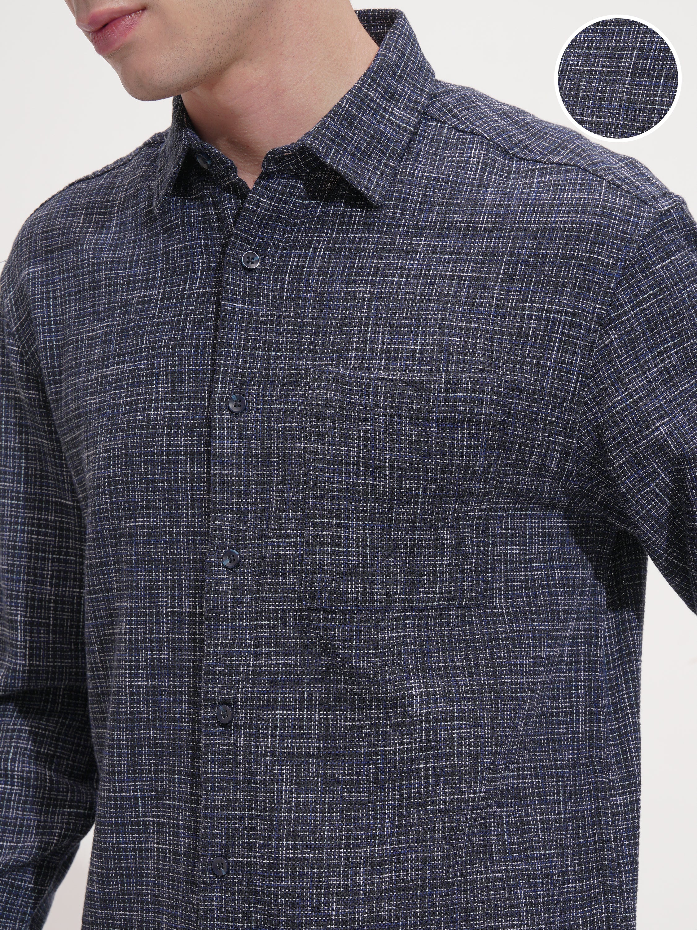 Highlander Men Navy Blue Checked Relaxed Fit Casual Shirt - Navy Blue - Image 5