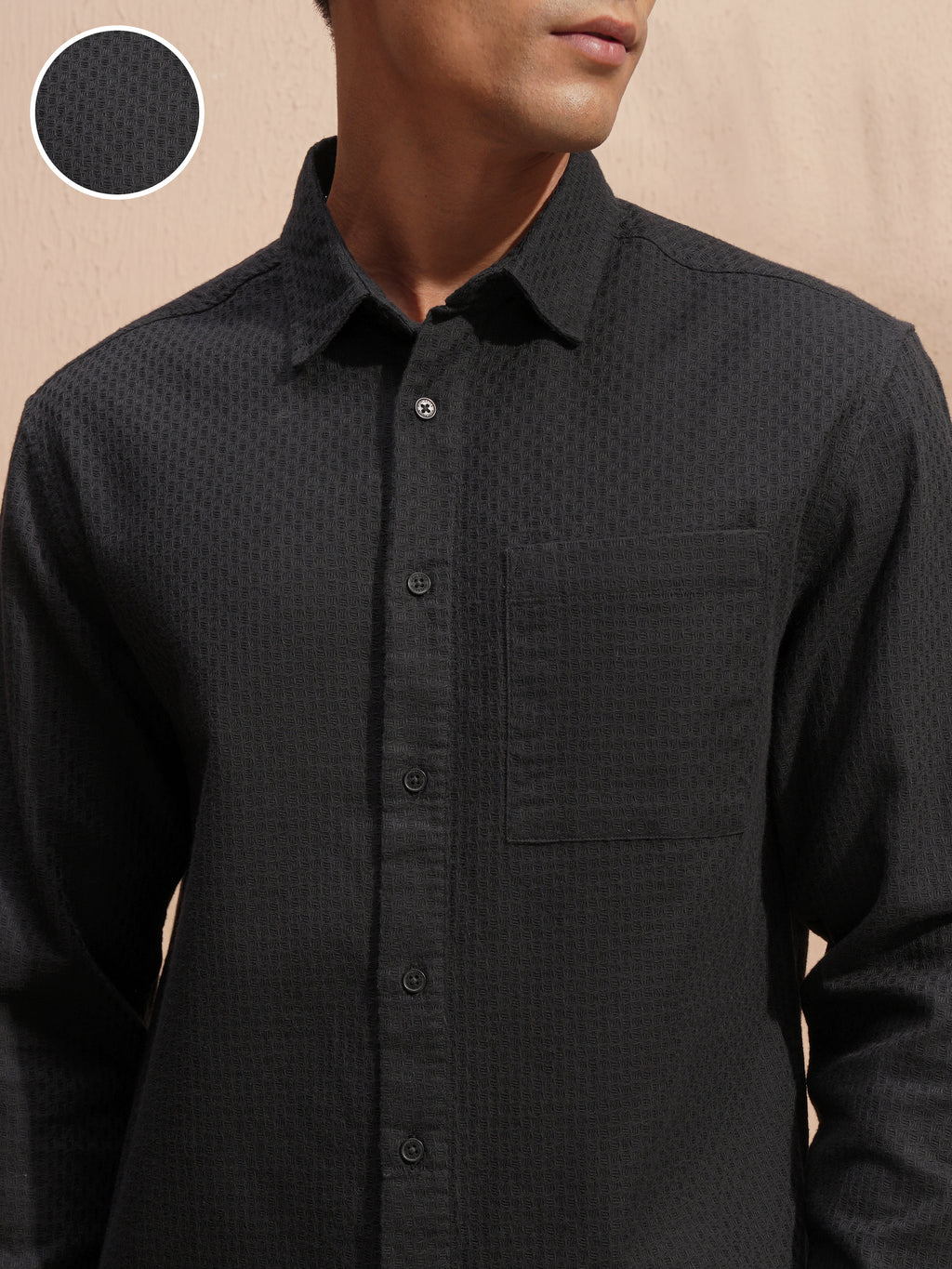 Highlander Men Black Self Design Relaxed Fit Casual Shirt - Black - Image 5