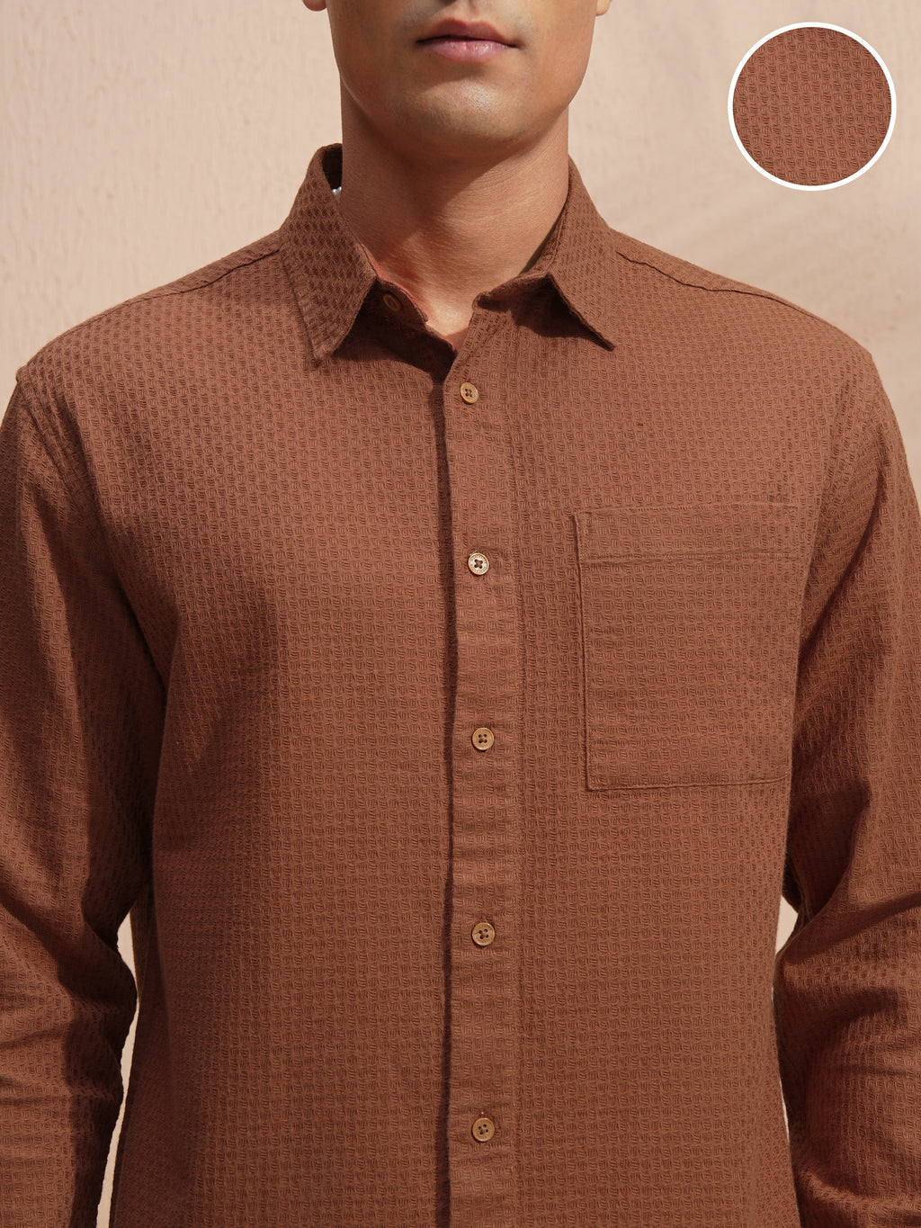 Highlander Men Brown Self Design Relaxed Fit Casual Shirt - Brown - Image 5